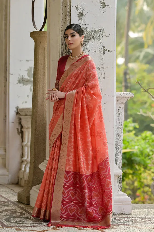 Buy MySilkLove Terra Cotta Orange Woven Raw Silk Saree Online