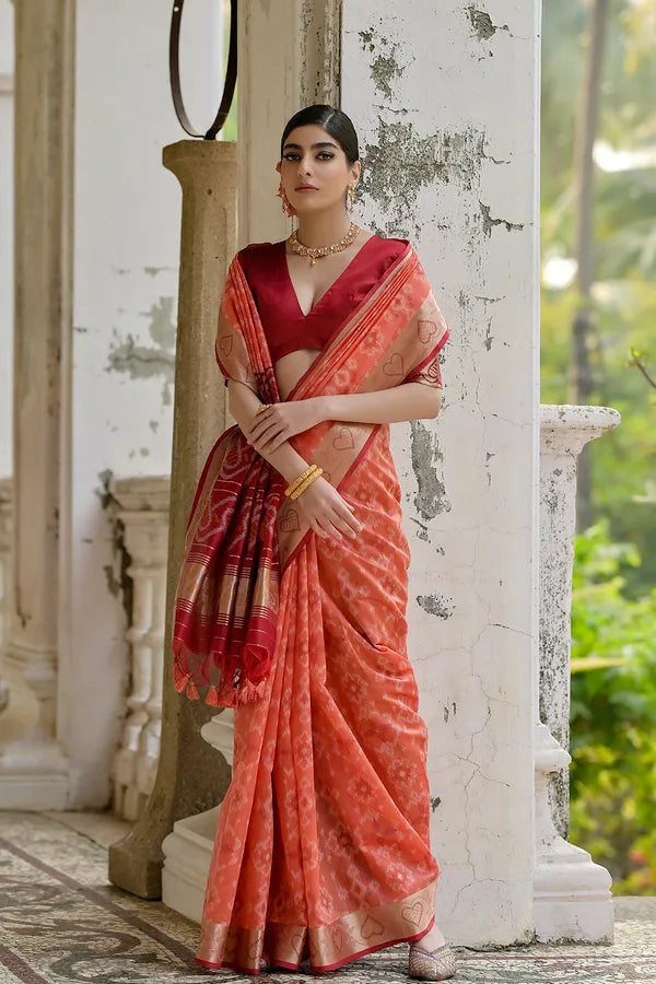 Buy MySilkLove Terra Cotta Orange Woven Raw Silk Saree Online