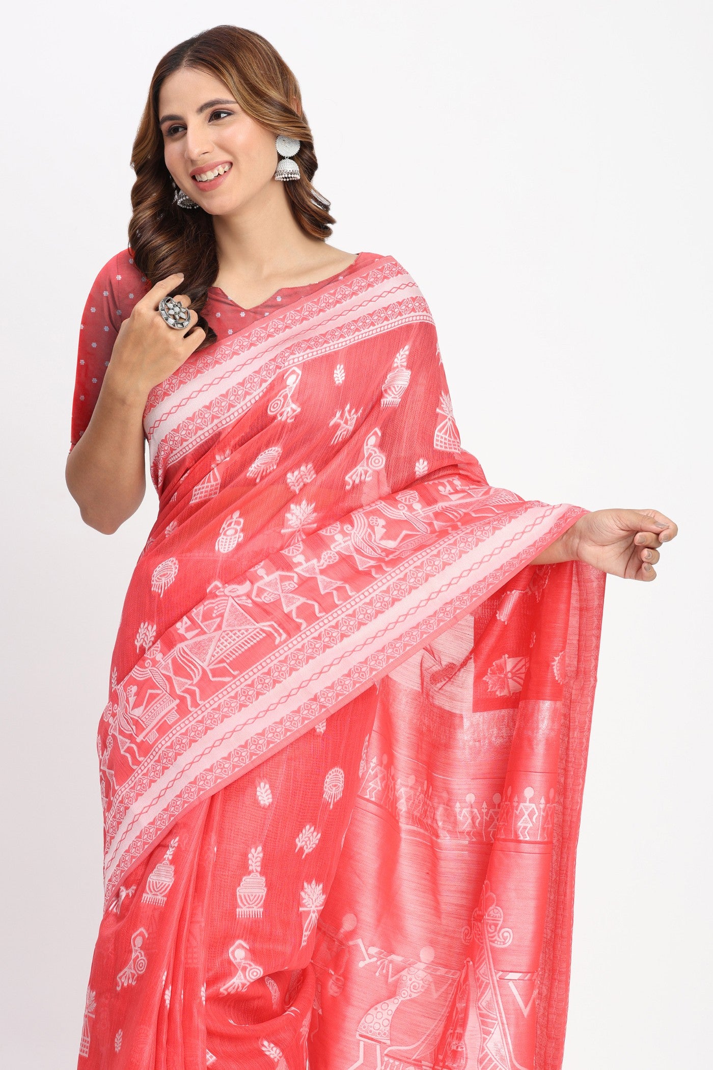 MySilkLove Basin Peach Woven Linen Cotton Saree