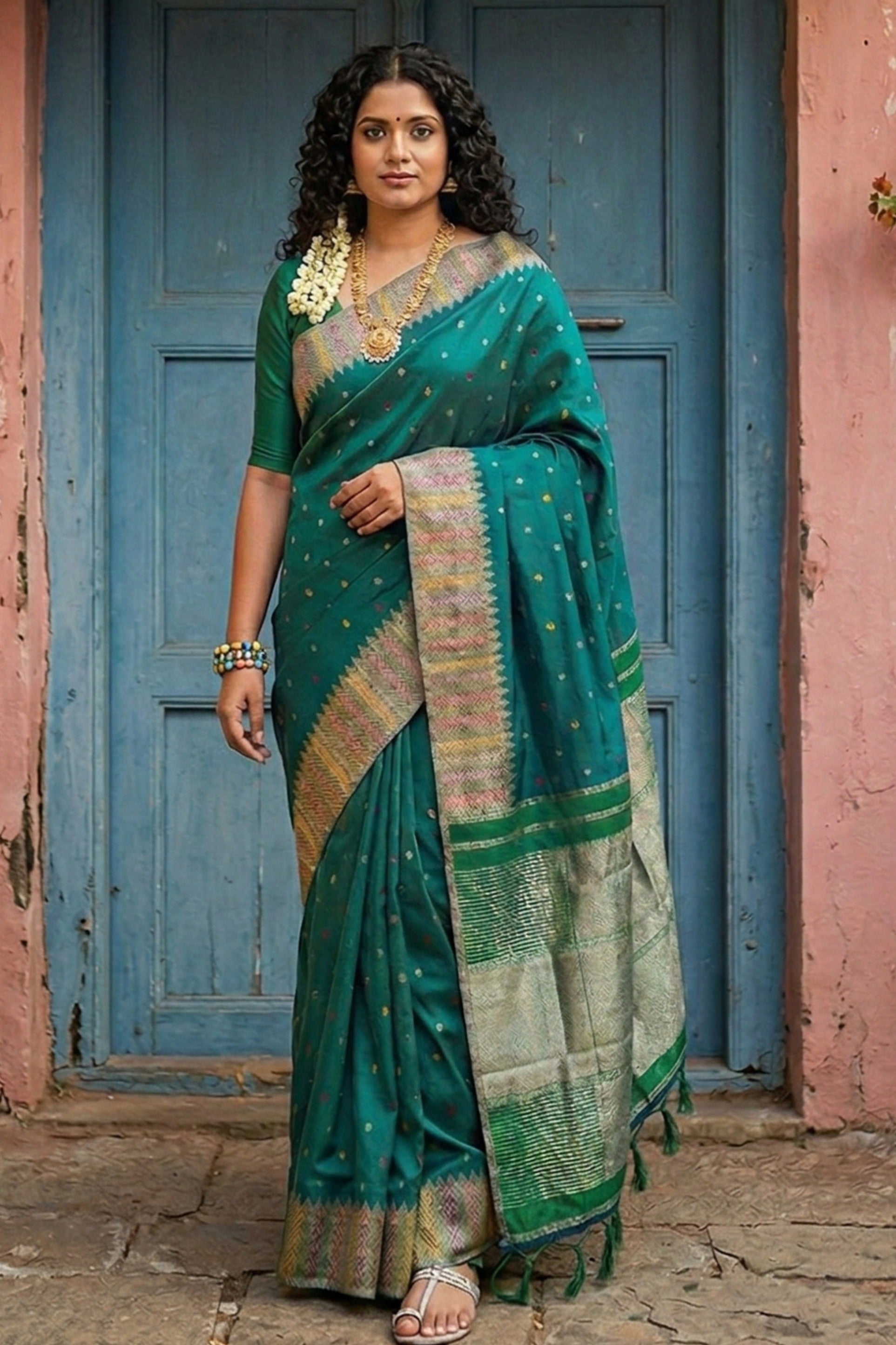 Buy MySilkLove Bottle Green Woven Banarasi Silk Saree Online