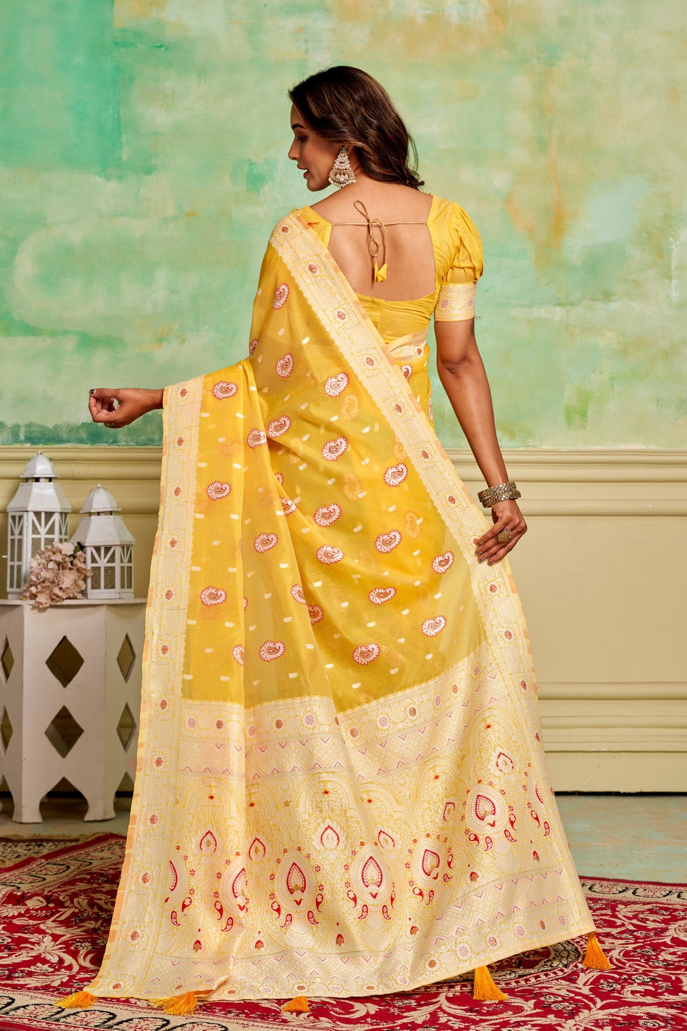 Buy MySilkLove Ronchi Yellow Woven Cotton Saree Online