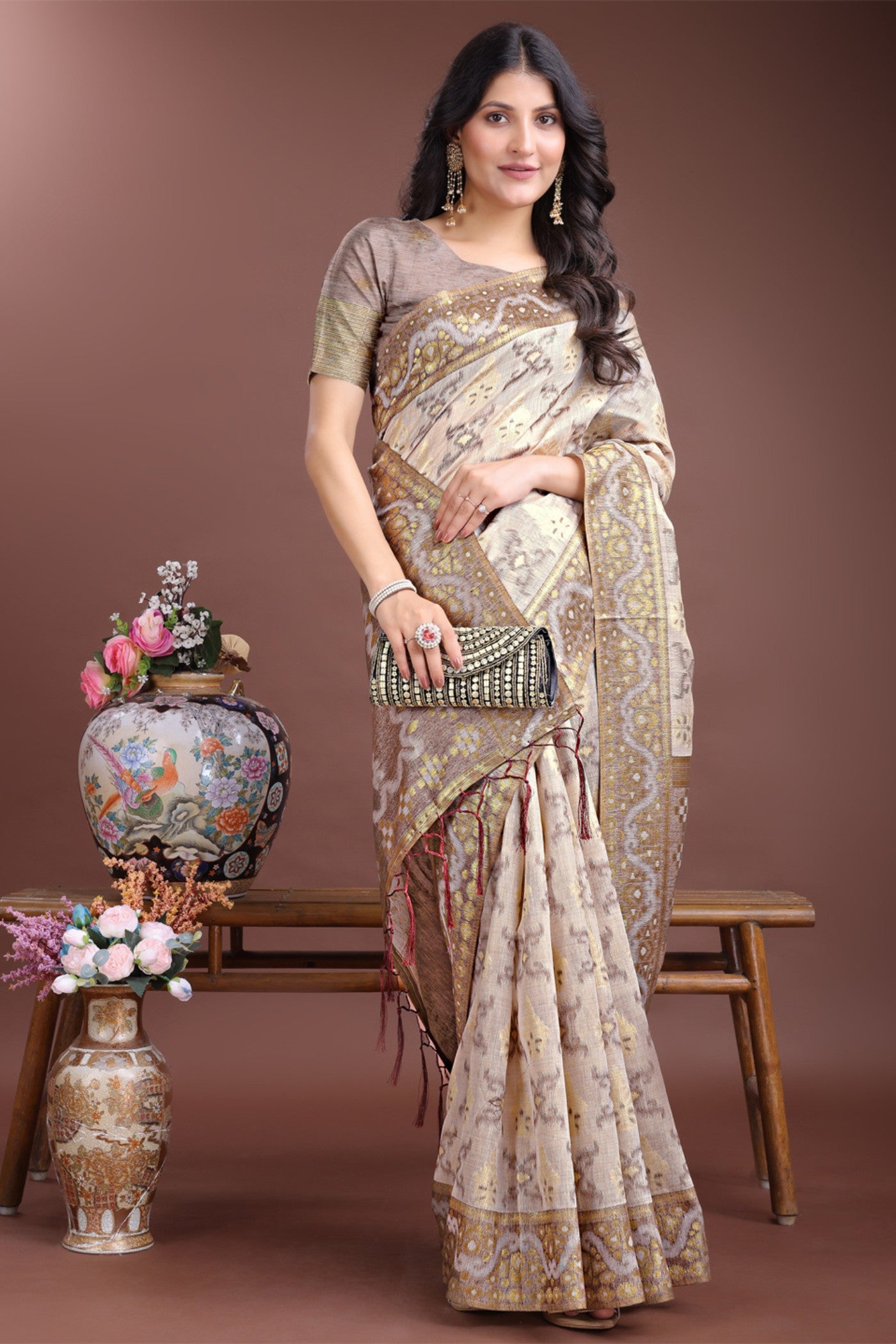 Buy MySilkLove Shark Grey Linen Cotton Saree Online