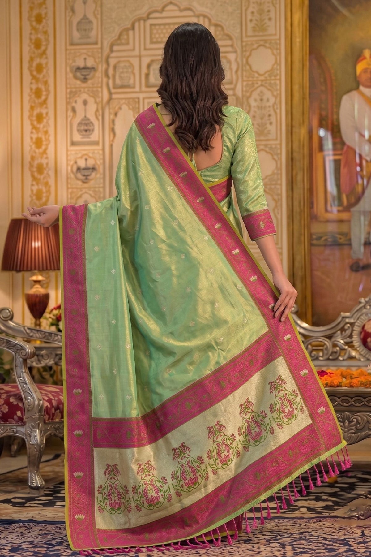 Buy MySilkLove Seafoam Green Woven Tissue Silk Saree Online