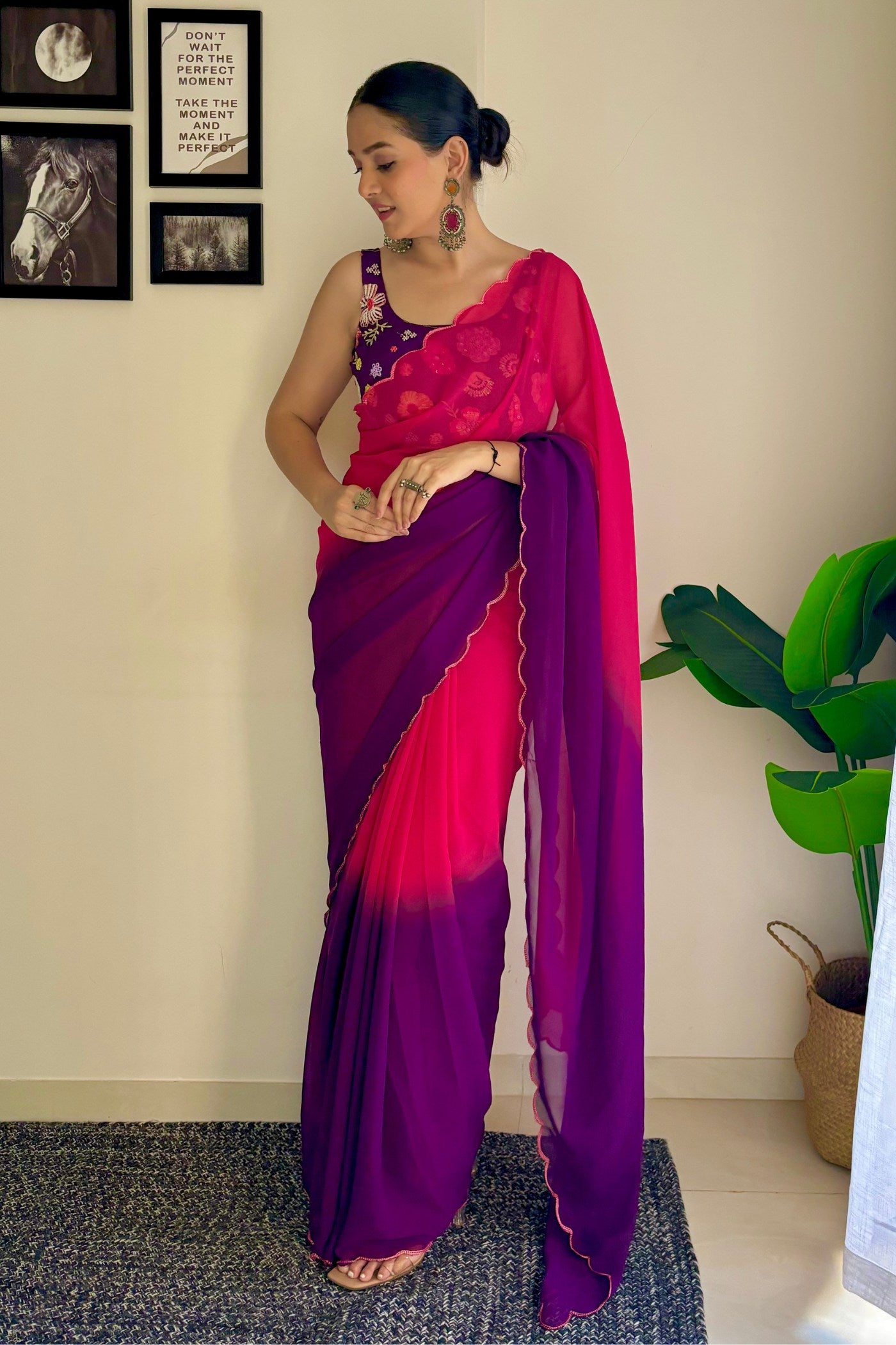 MySilkLove Magenta Pink Georgette Saree