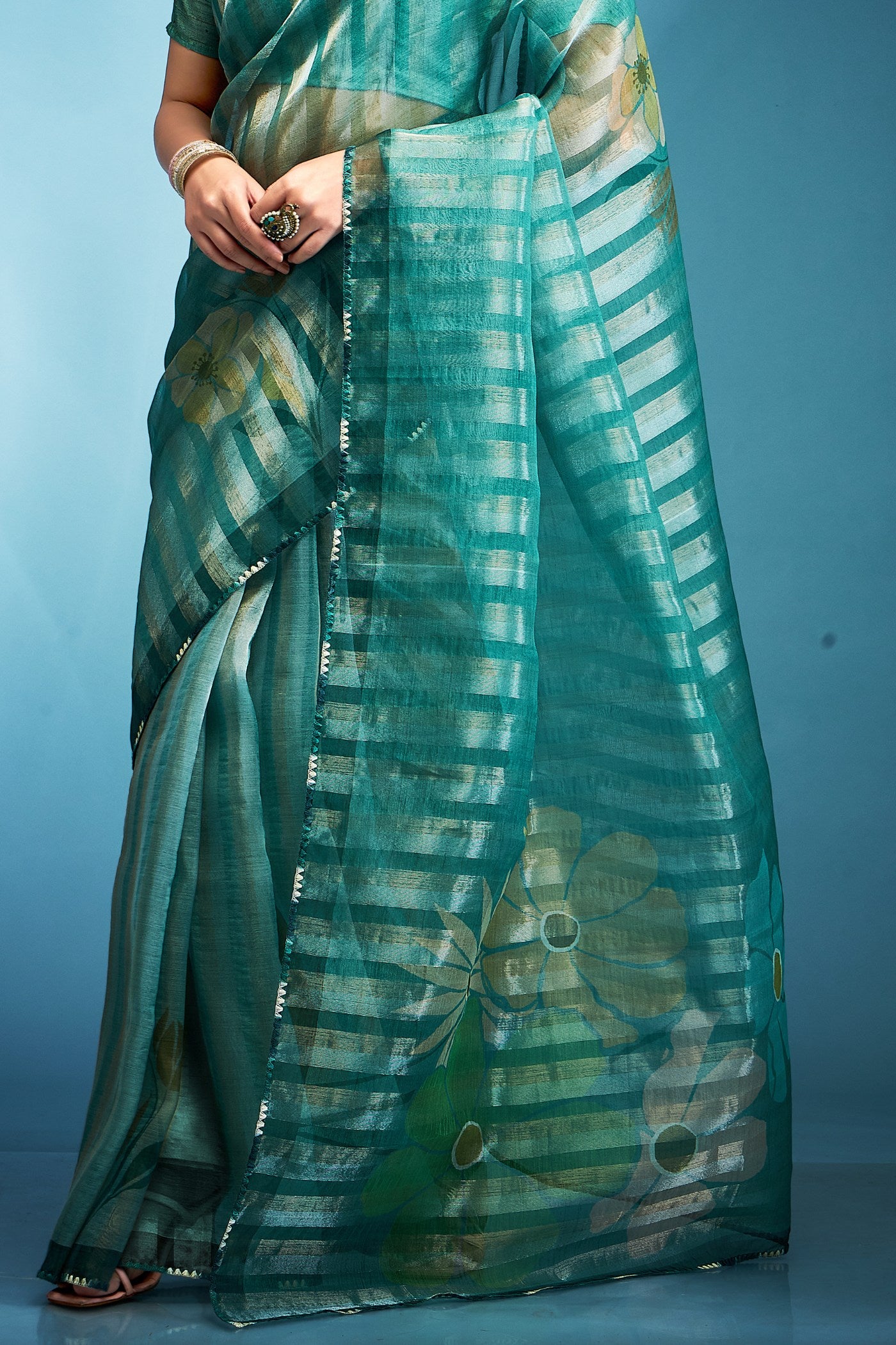 Buy MySilkLove Butterfly Blue Printed Tissue Saree Online