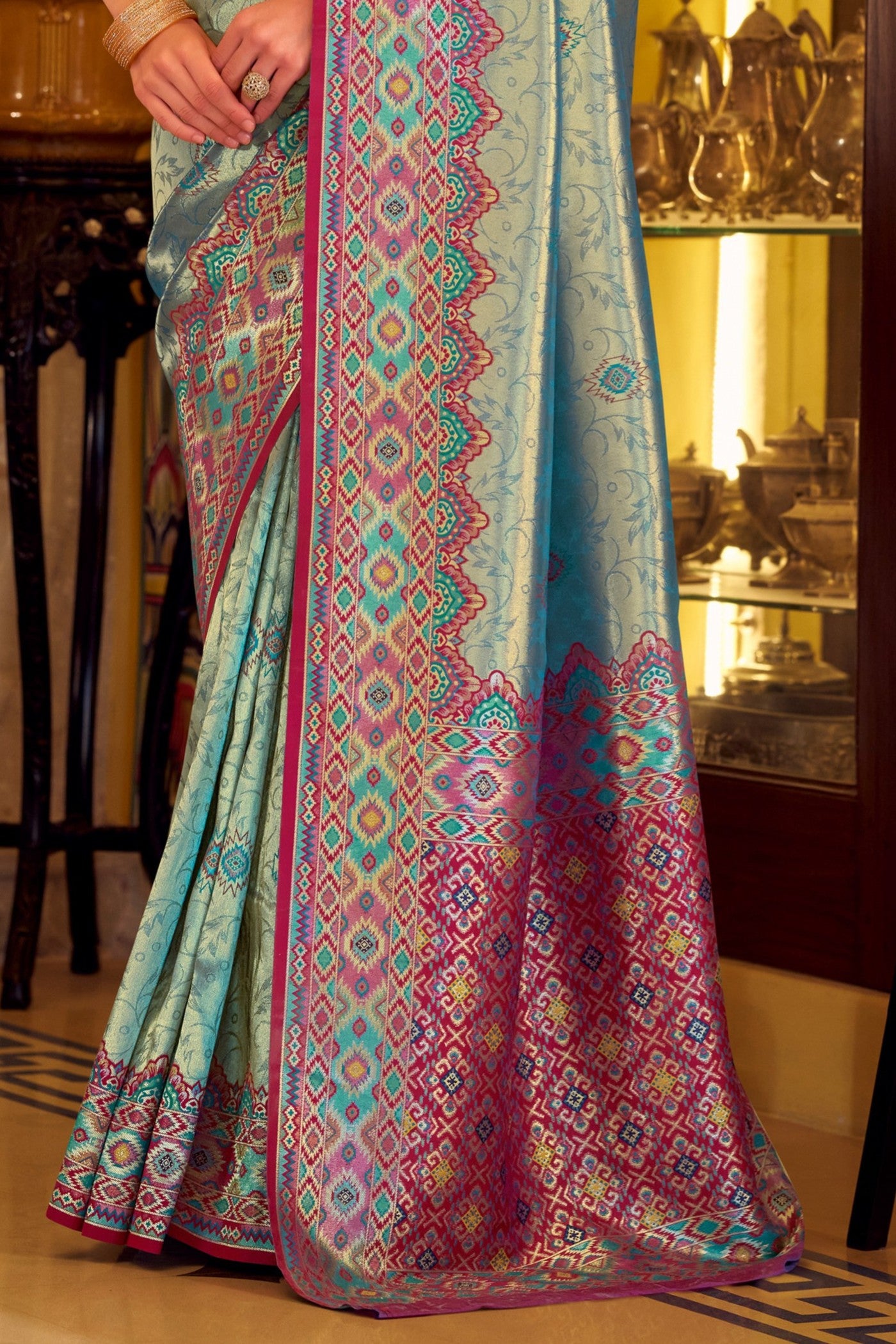 Buy MySilkLove Blue Dewdrop Woven Tissue Patola Silk Saree Online