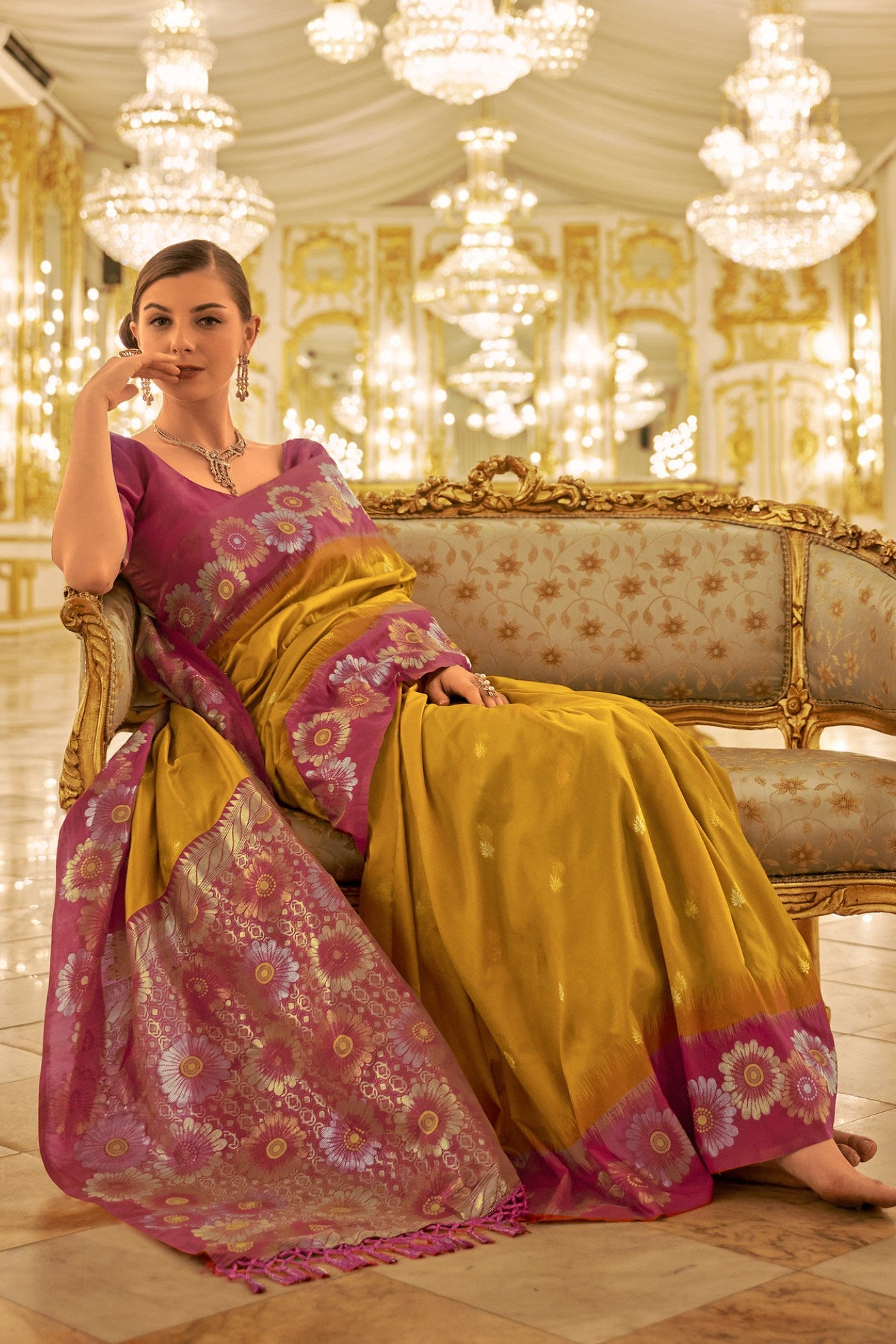 Buy MySilkLove Koromiko Yellow Woven Banarasi Saree Online