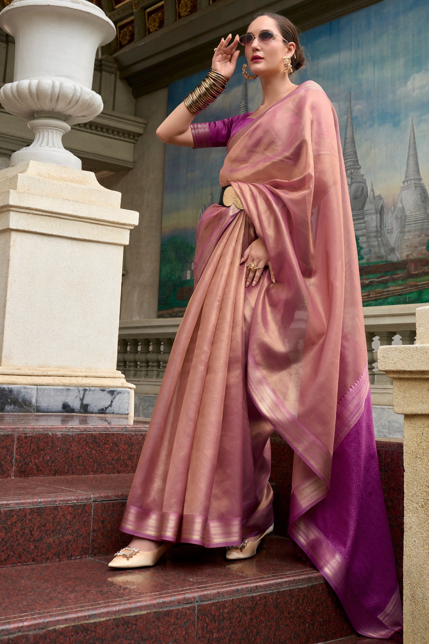 Buy MySilkLove Rose Dust Pink Handloom Tissue Saree Online