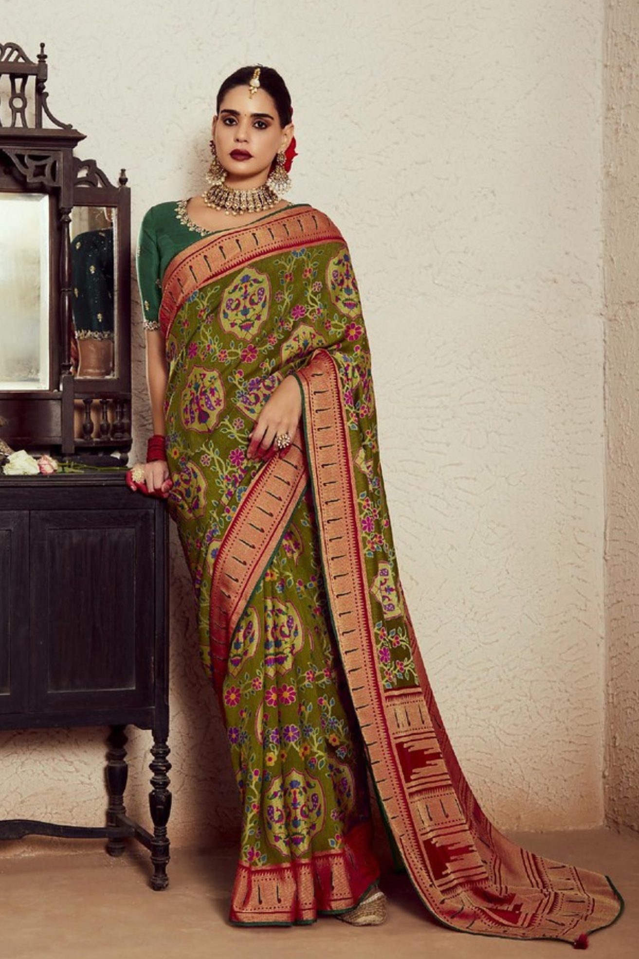 Buy MySilkLove West Coast Green Printed Brasso Soft Silk Saree Online