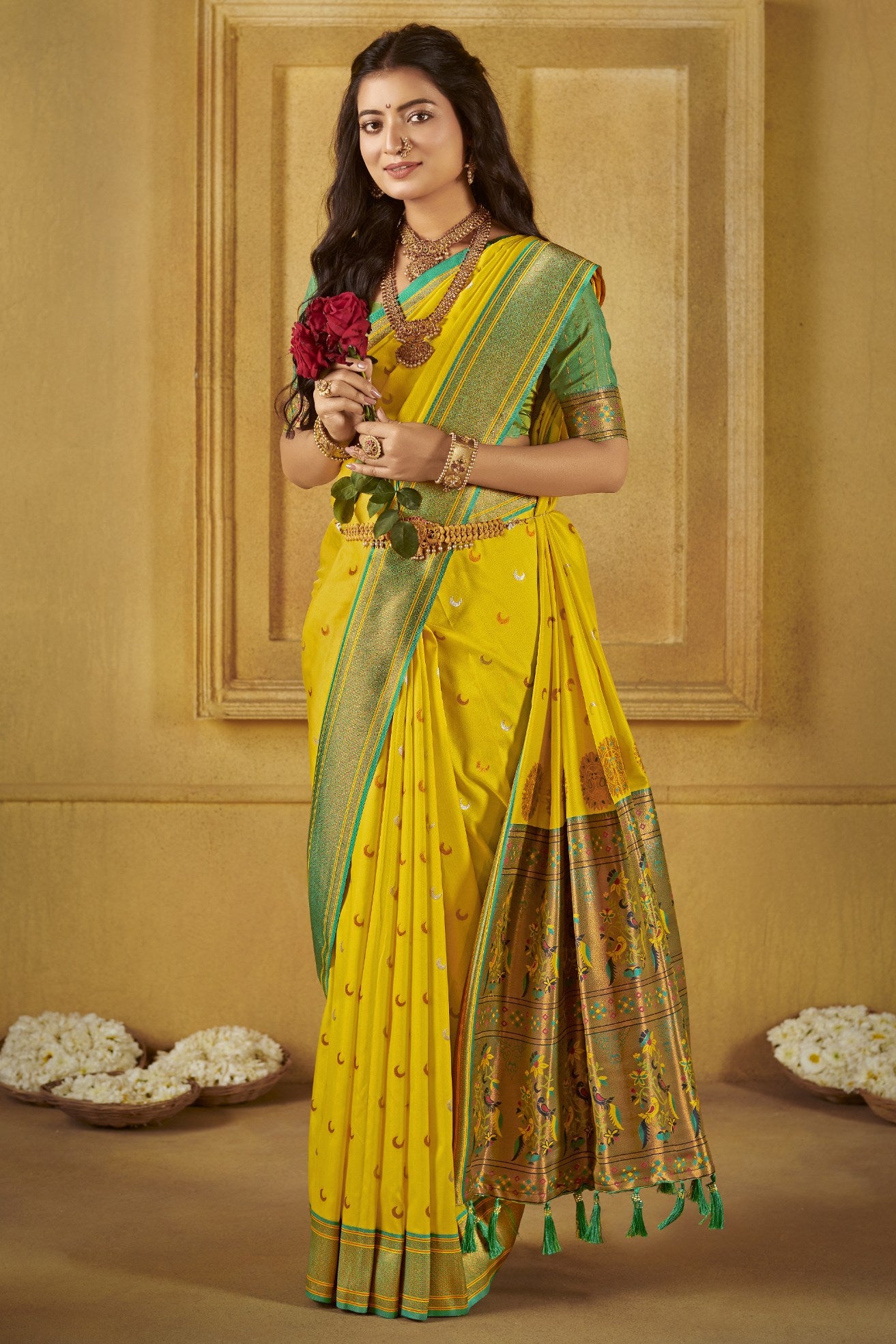 Buy MySilkLove Sunflower Yellow Woven Paithani Saree Online