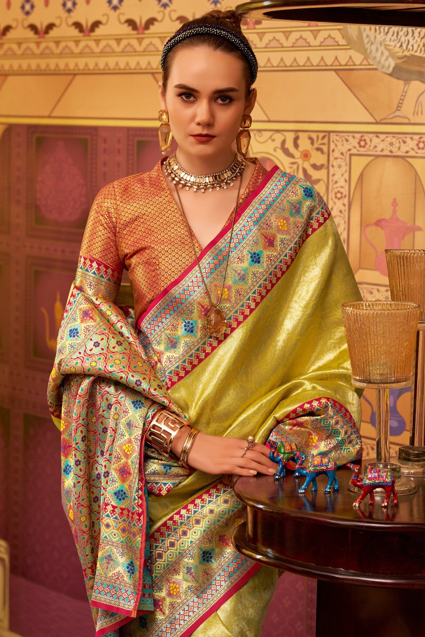 Buy MySilkLove Fuel Yellow Woven Tissue Silk Saree Online