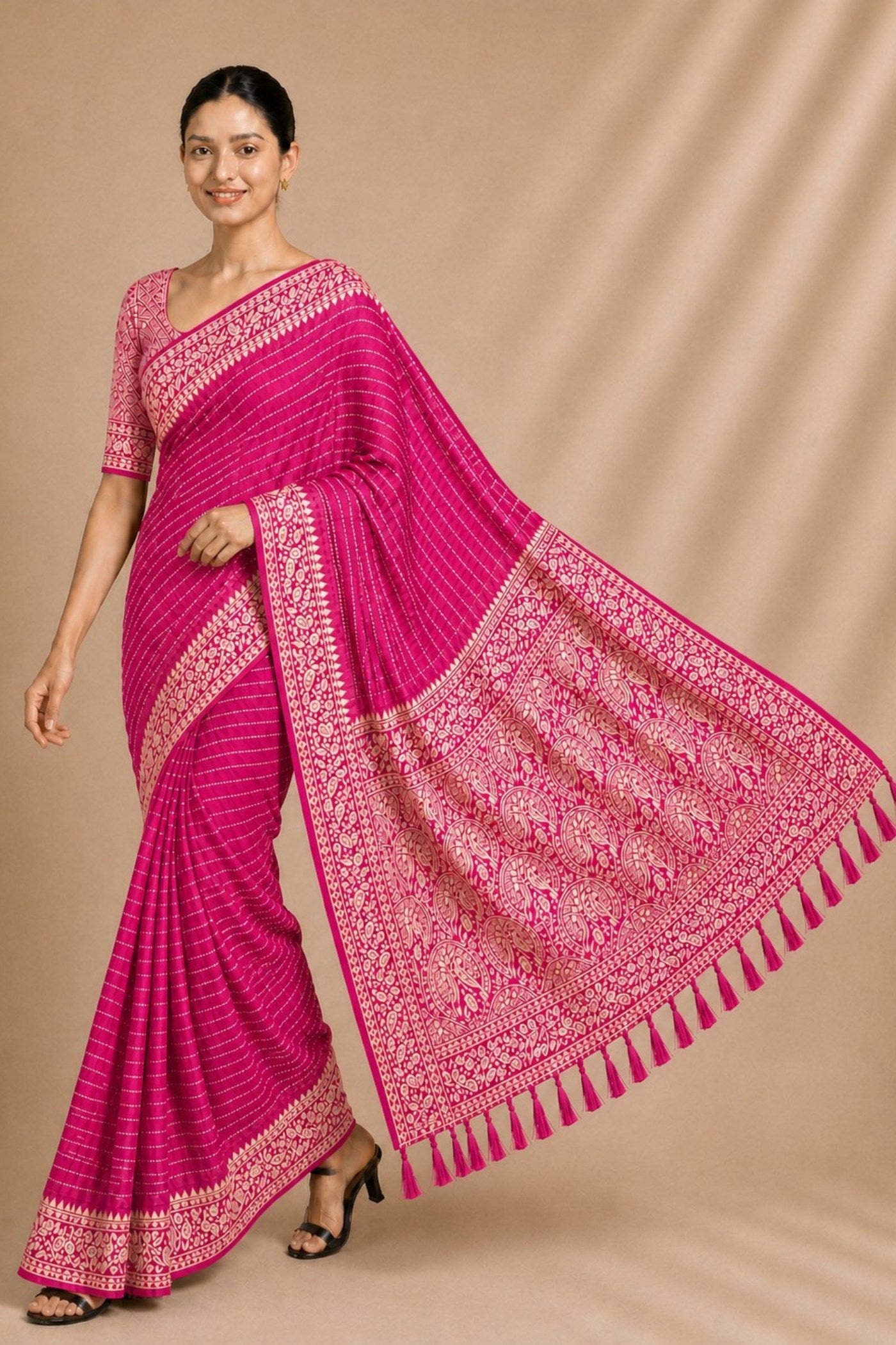 Buy MySilkLove Flamingo Pink Woven Chiffon Saree Online