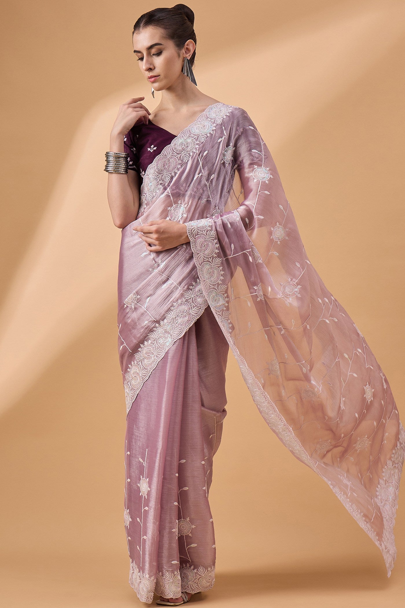 Buy MySilkLove Bouquet Purple Organza Partywear Saree Online