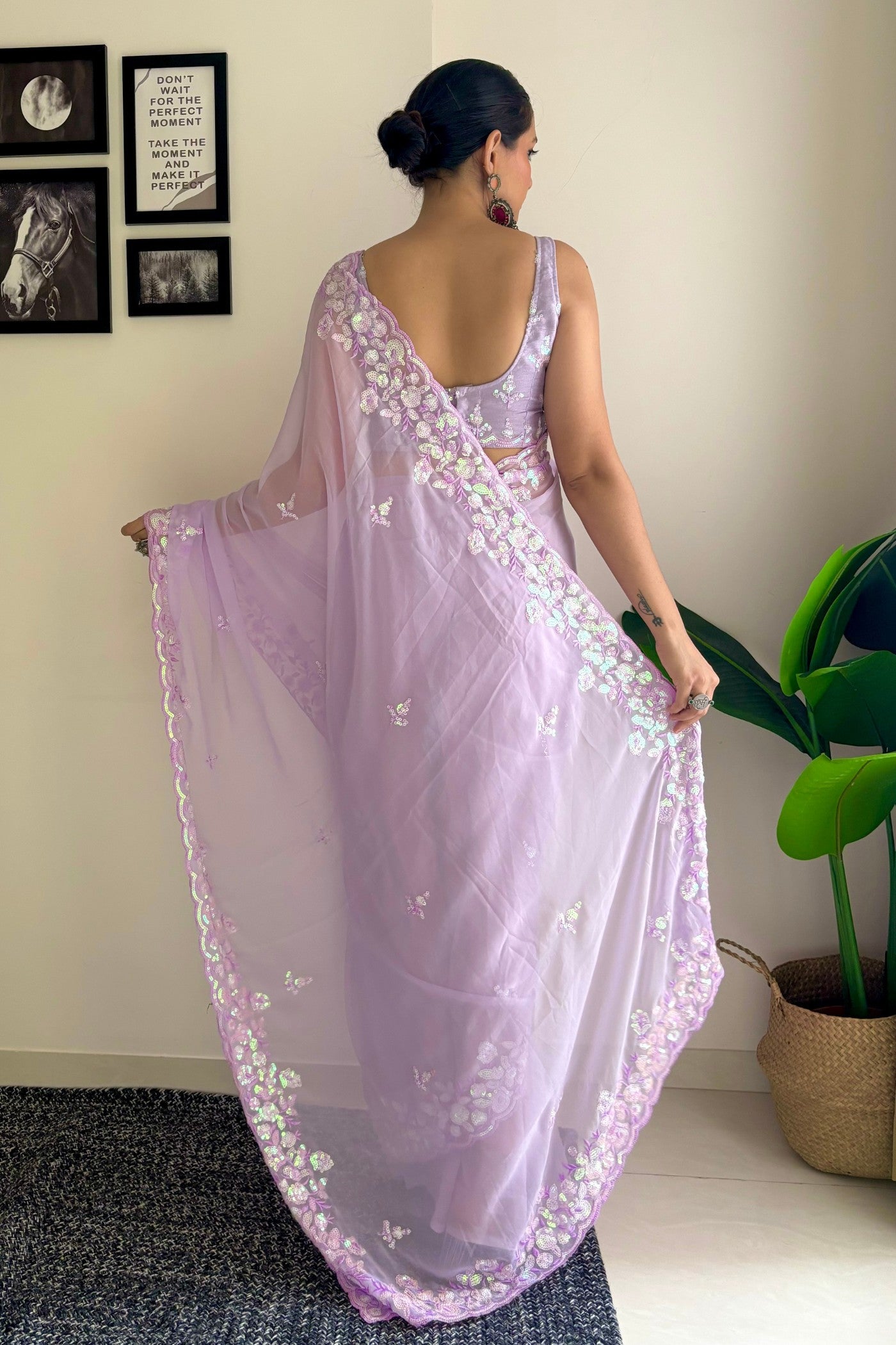 Buy MySilkLove Cherub Lavender Embroidery Georgette saree Online