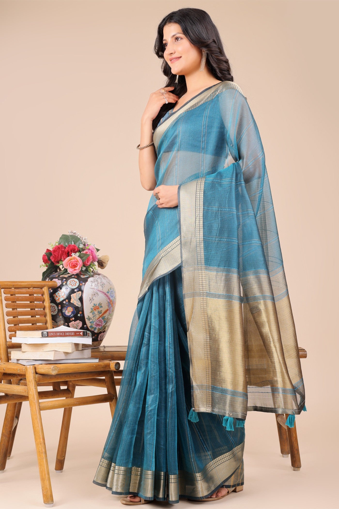 Buy MySilkLove Maximum Blue Woven Organza Saree Online