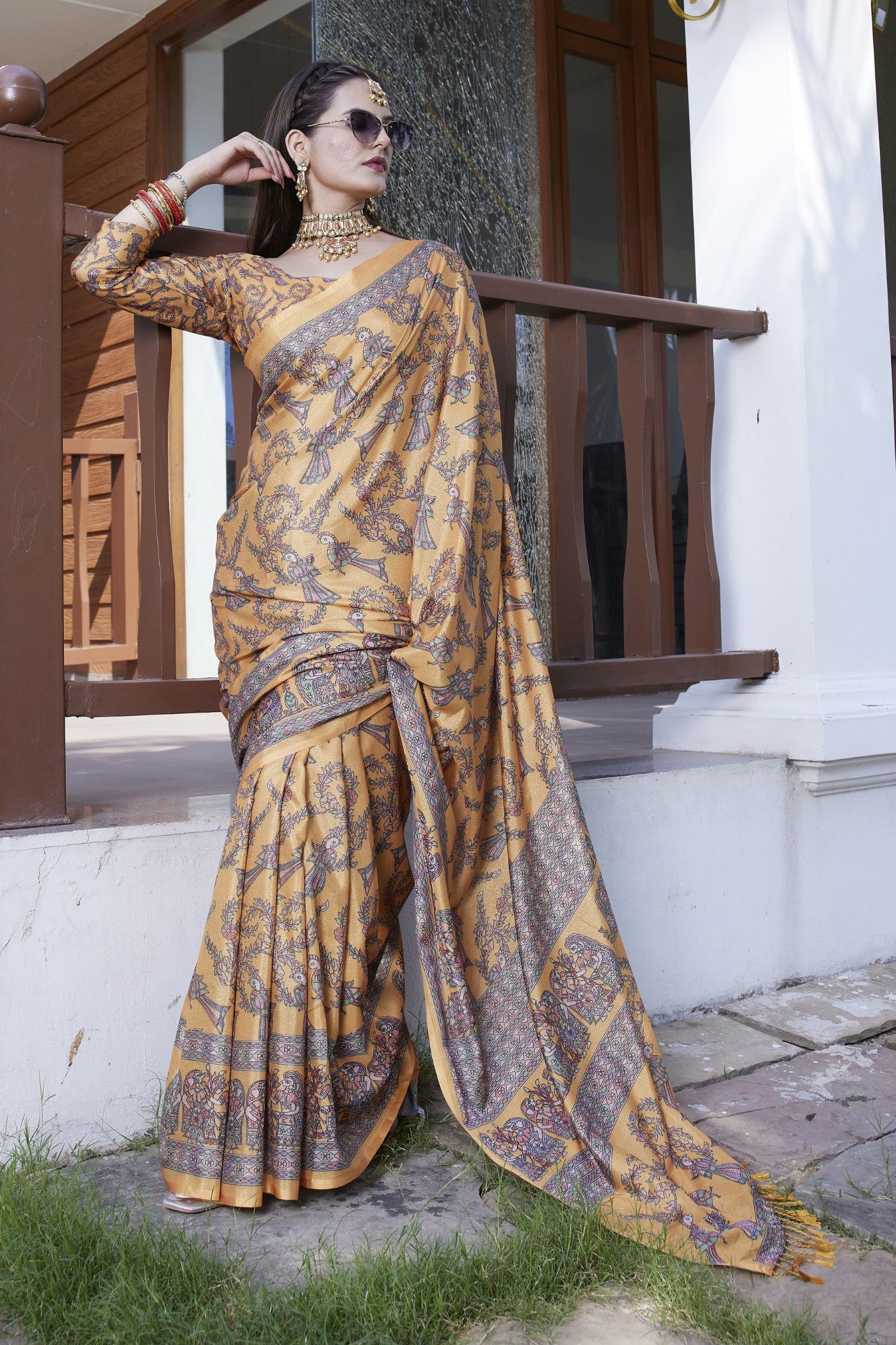 Buy MySilkLove Marigold Yellow Banarasi Digital Printed Saree Online