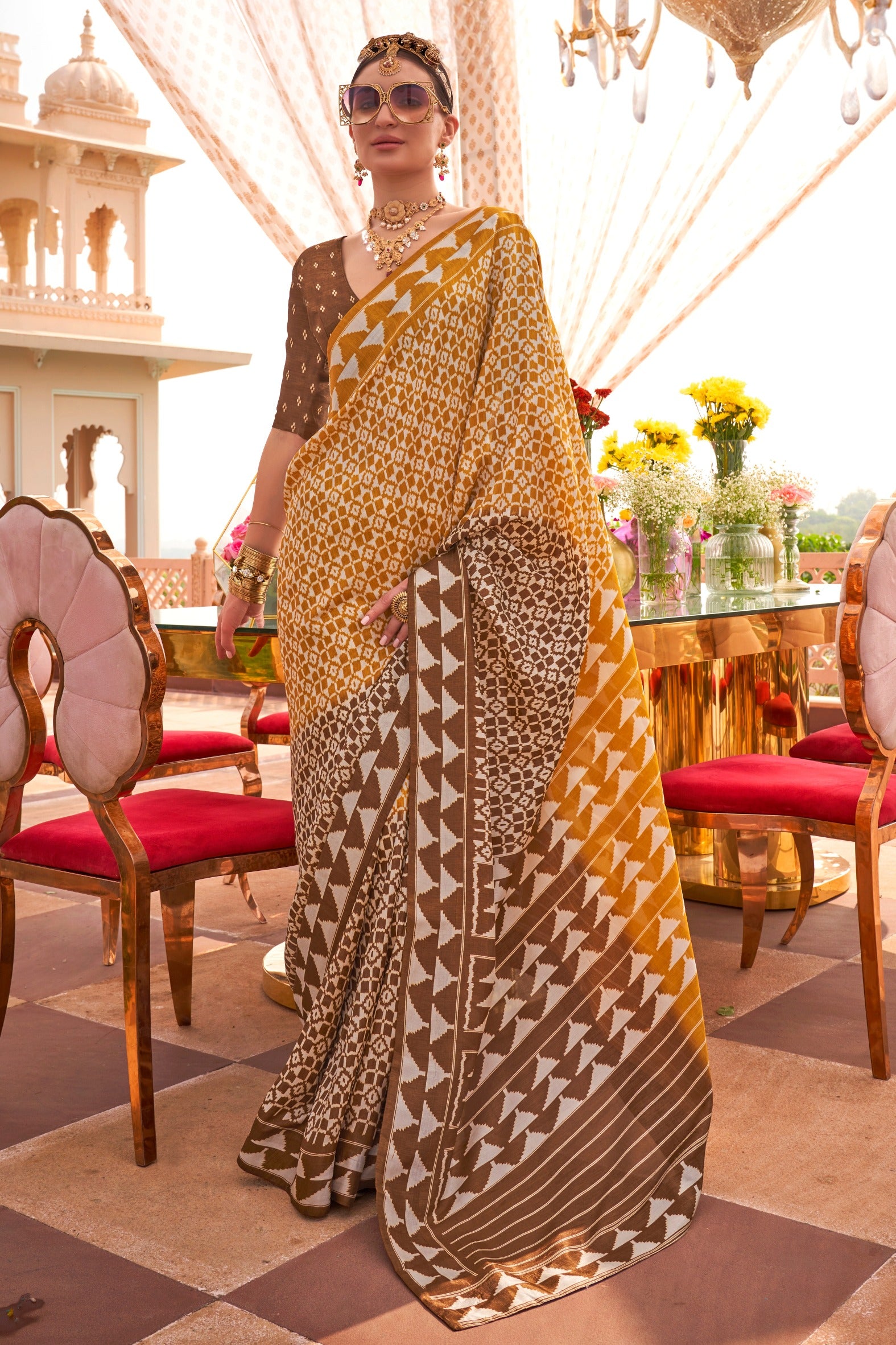 Buy MySilkLove Pale Copper Yellow Printed Patola Saree Online