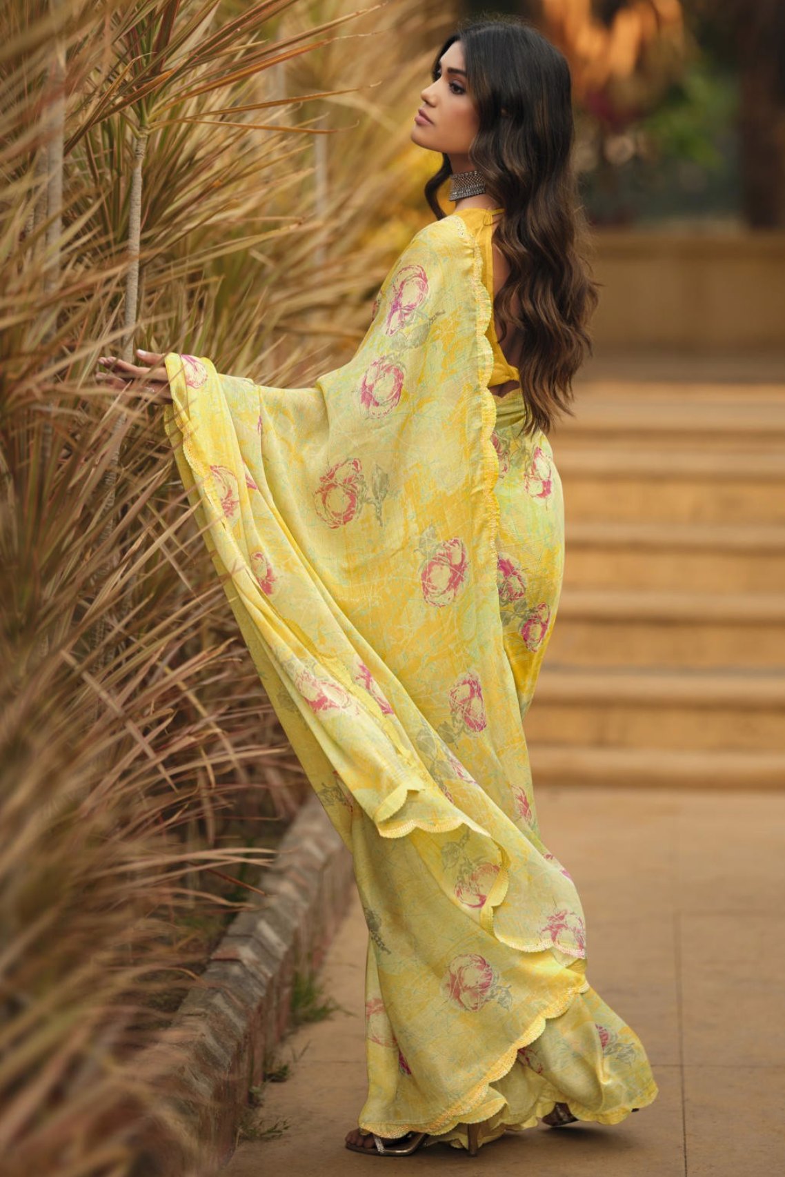 Buy MySilkLove Tulip Yellow Barasso Printed Saree Online