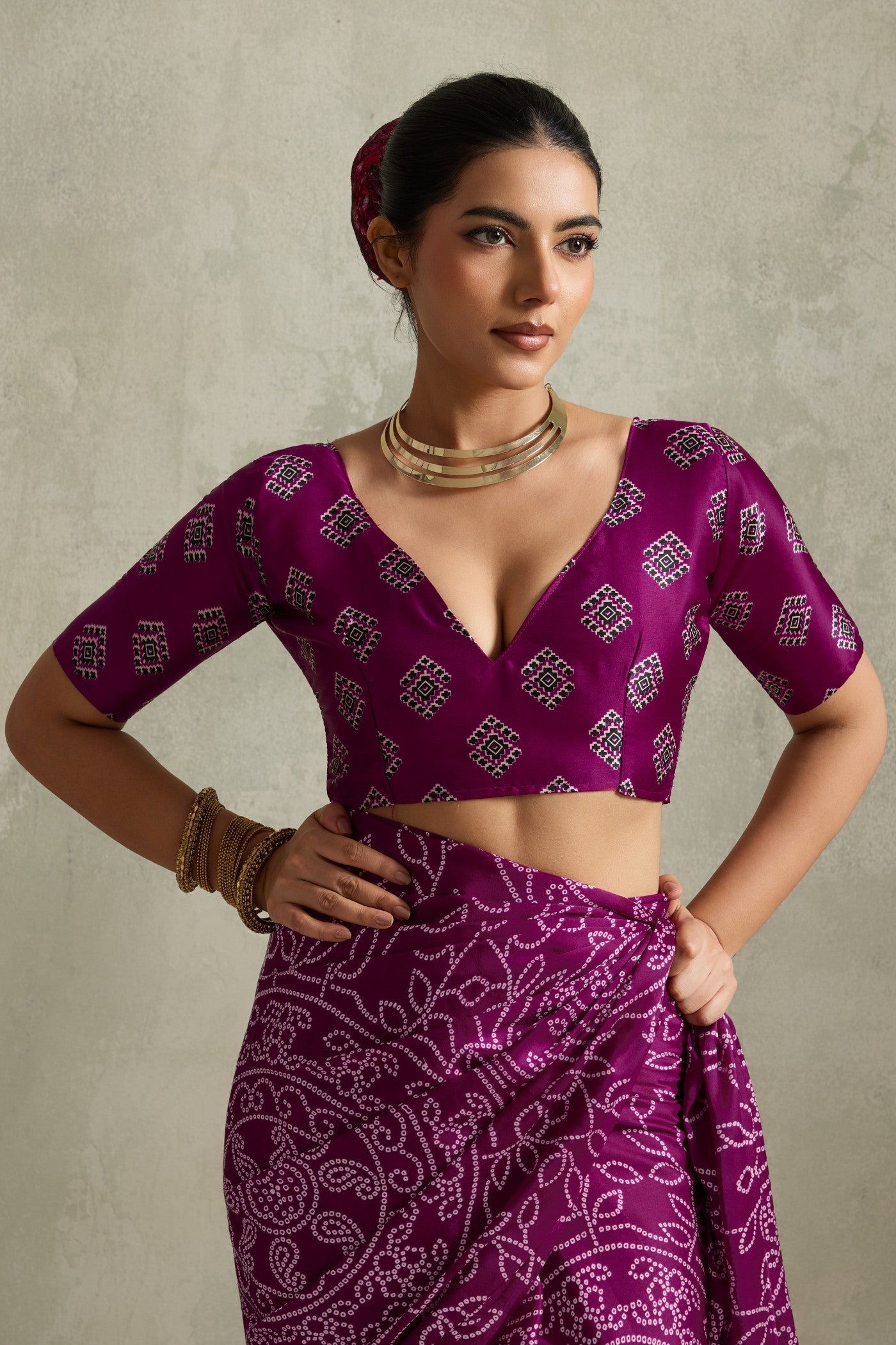 Buy MySilkLove Jamun Purple Bandhani Printed Silk Saree Online
