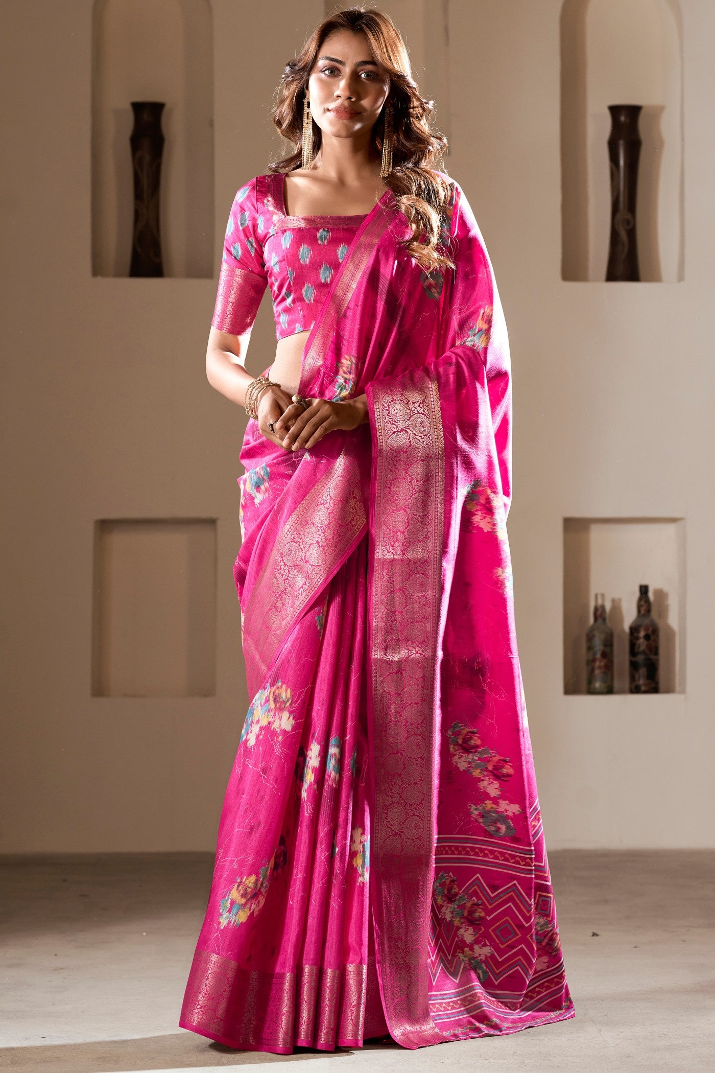 Buy MySilkLove Cherry Pink Printed Soft Dola Silk Saree Online