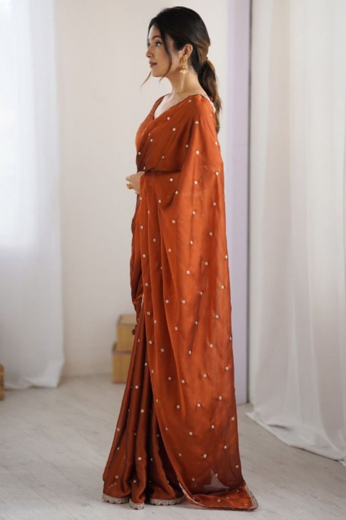 Buy MySilkLove Smashed Pumpkin Orange Georgette Partywear Saree Online