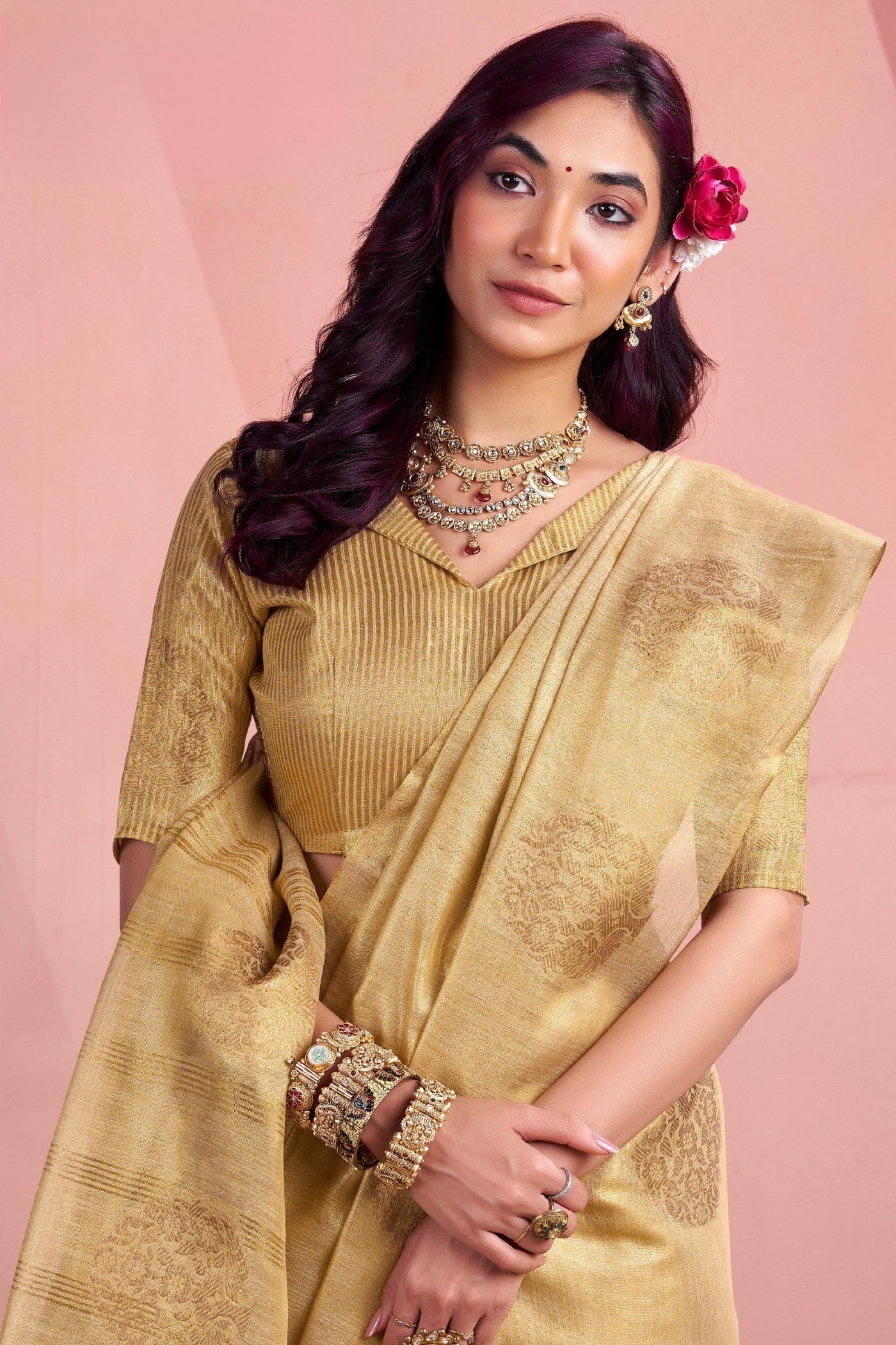 Buy MySilkLove Ivory Cream Zari Woven Tissue Saree Online