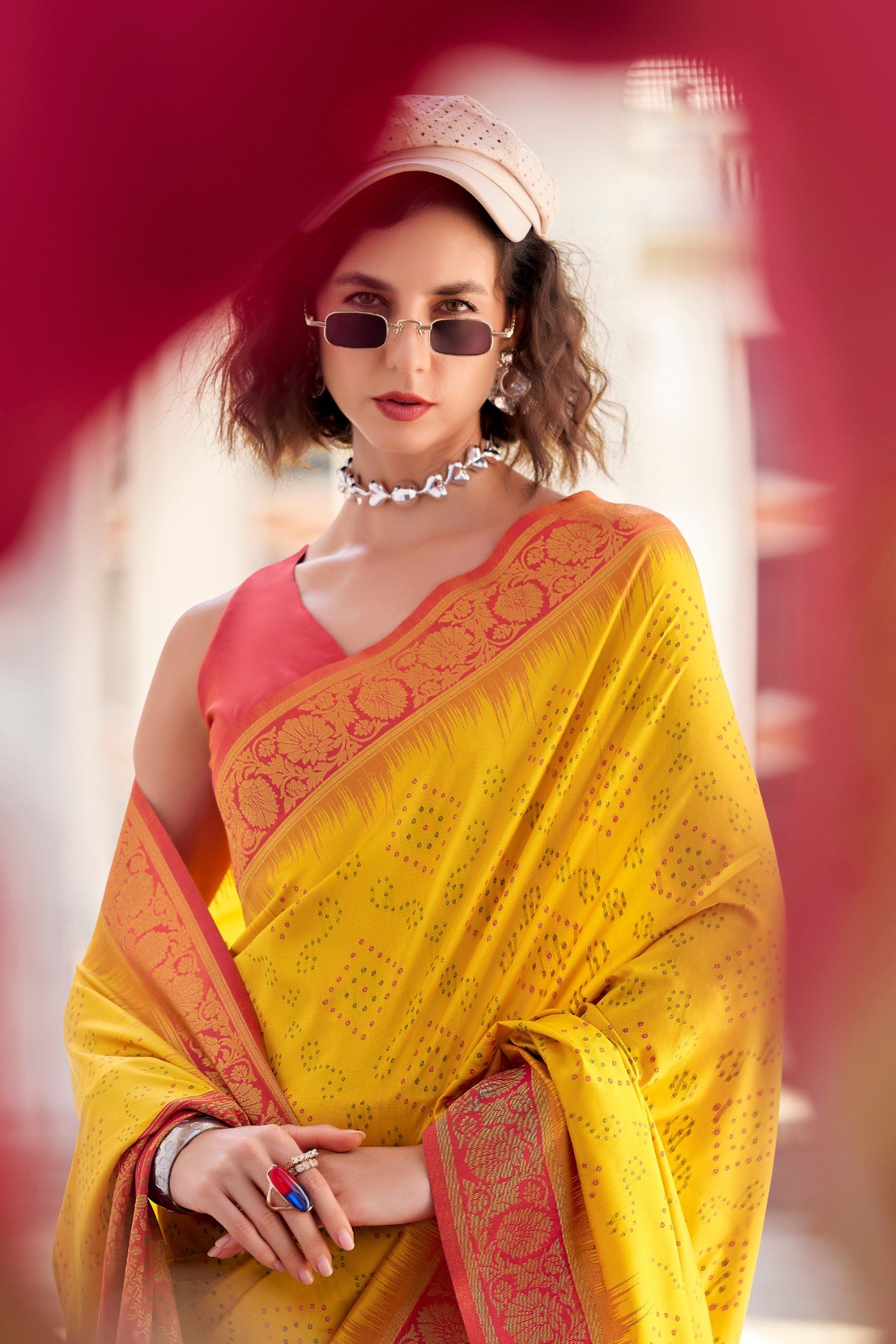 Buy MySilkLove Fuel Yellow Woven Banarasi Bandhani Soft Silk Saree Online