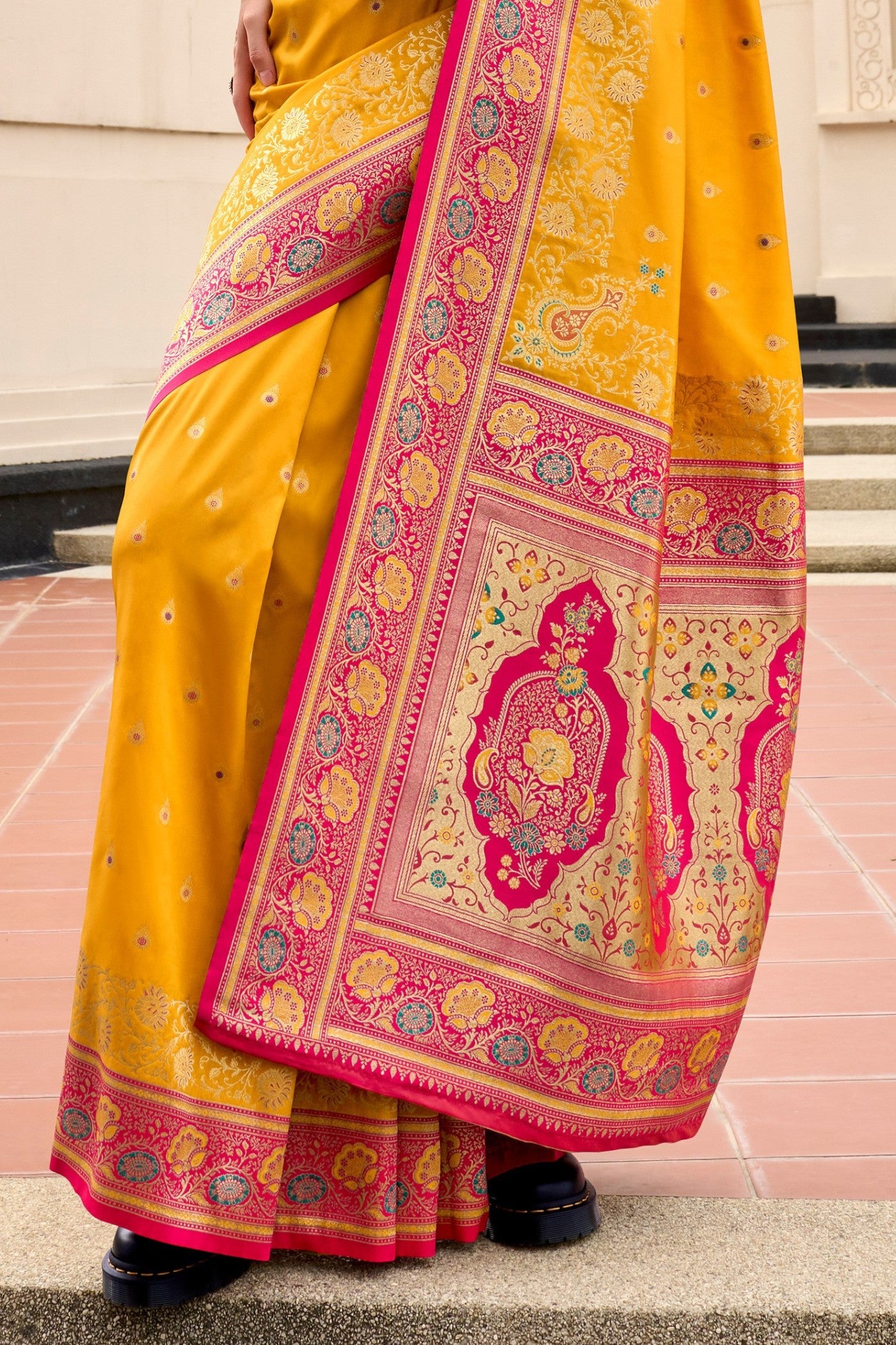 Buy MySilkLove Saffron Mango Yellow Woven Banarasi Saree Online