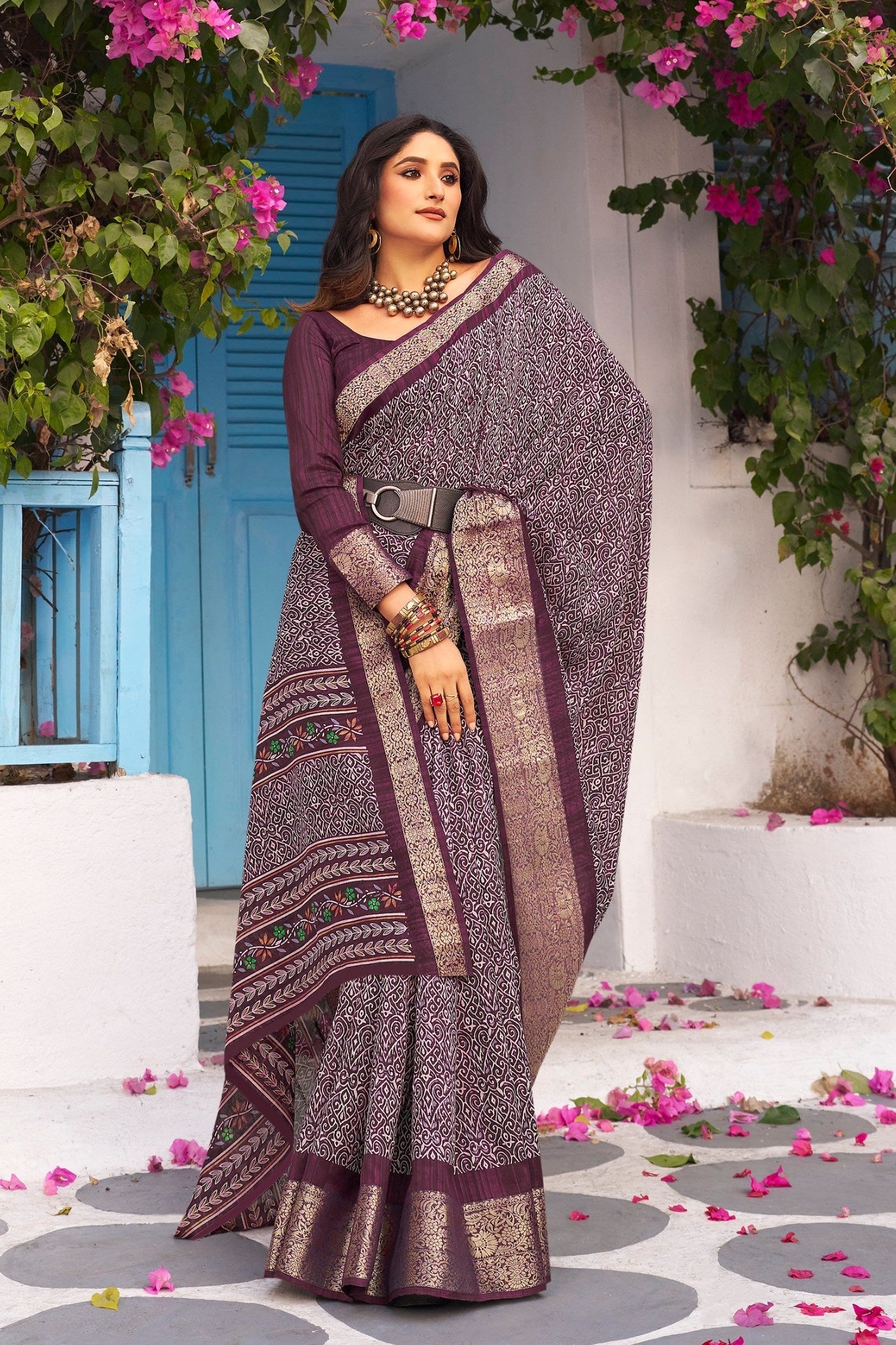 Buy MySilkLove Ferra Purple Banarasi Printed Saree Online