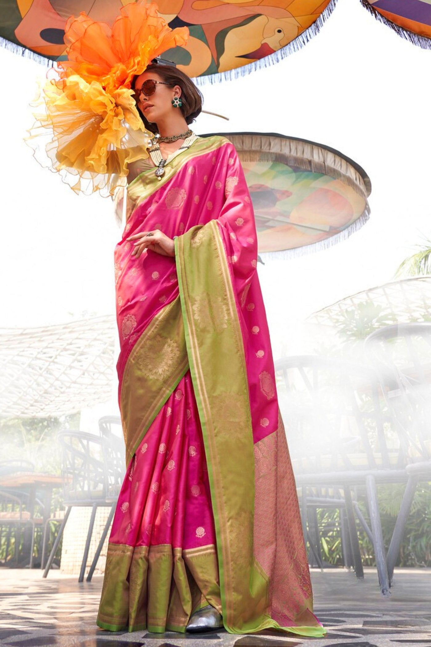 Buy MySilkLove Magenta Pink Handloom Katan Banarasi Saree Online