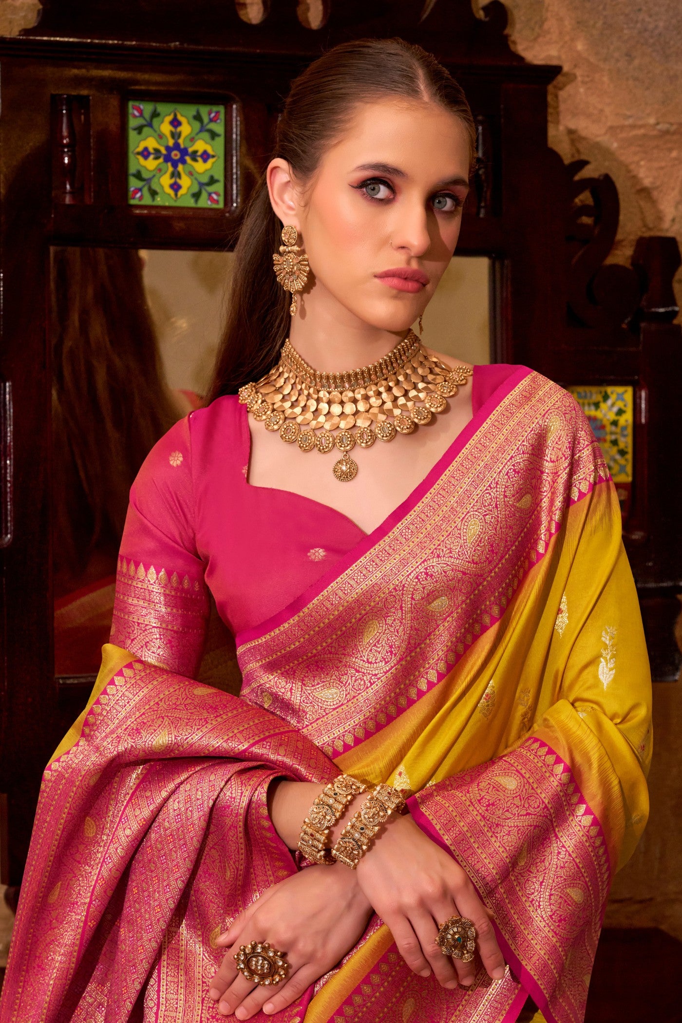 Buy MySilkLove Canary Yellow Woven Banarsi Saree Online