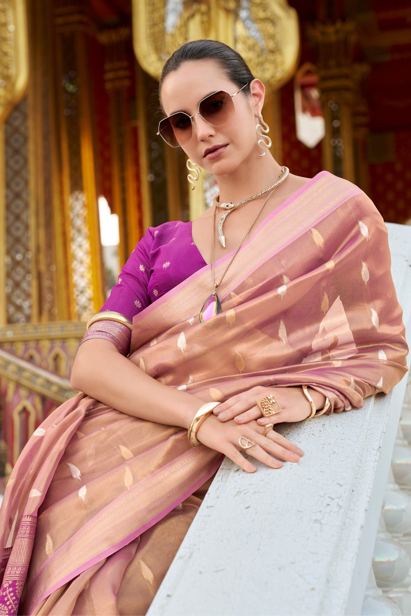 Buy MySilkLove Petite Orchid Peach Tissue Silk Saree Online