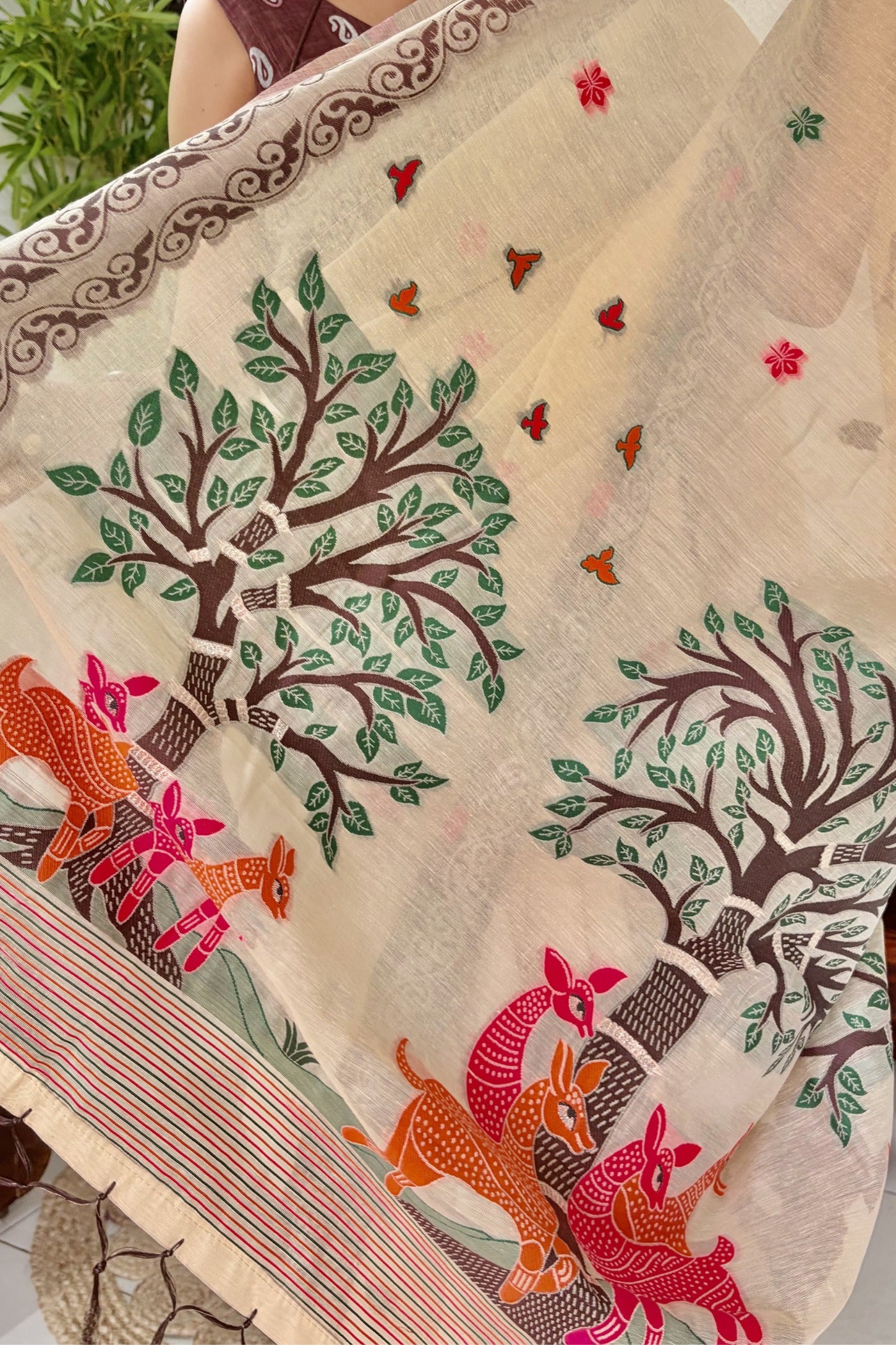 Buy MySilkLove Brandy Handloom Muga Cotton Saree Online