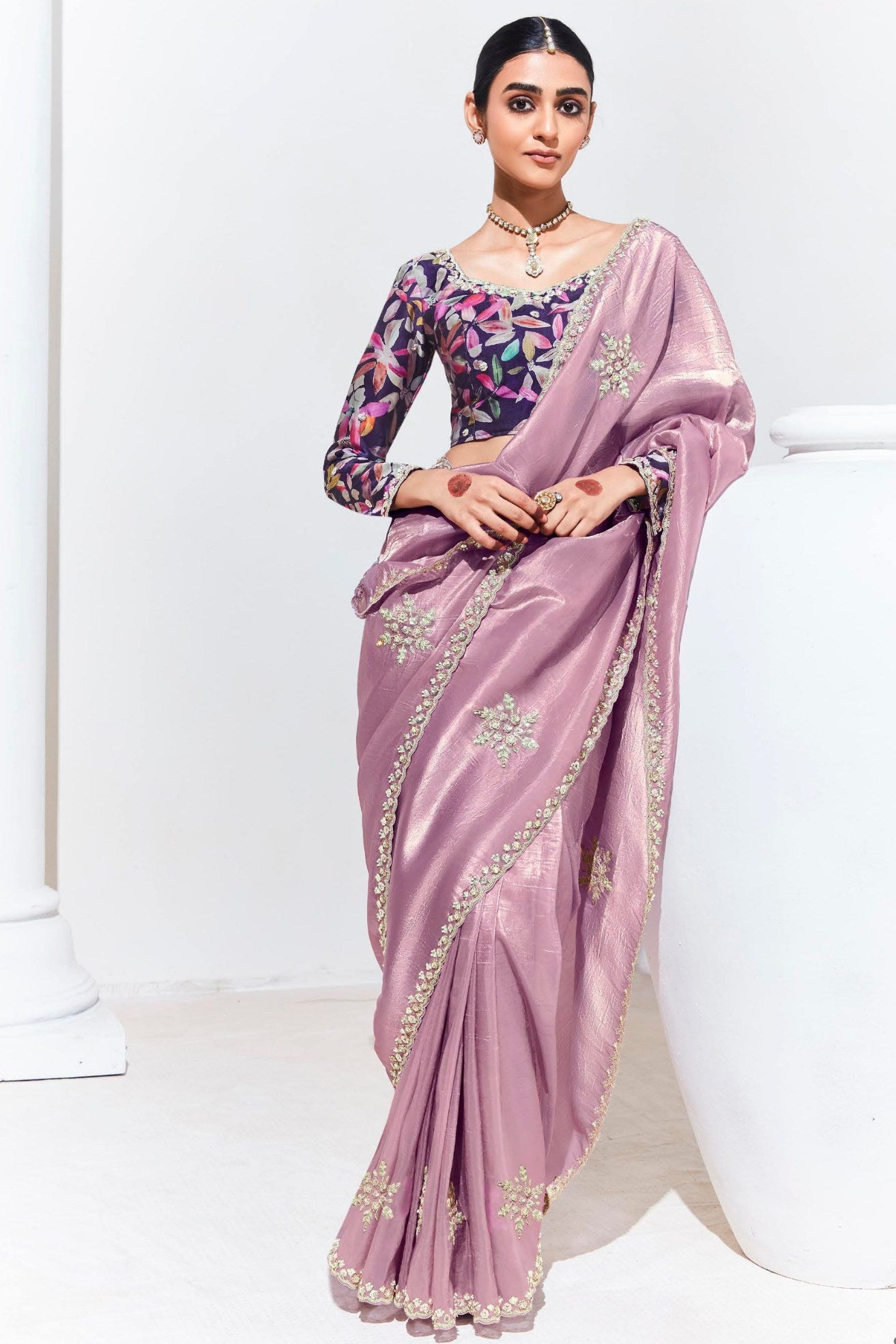 Buy MySilkLove Careys Pink Tissue Organza Designer Partywear Saree Online