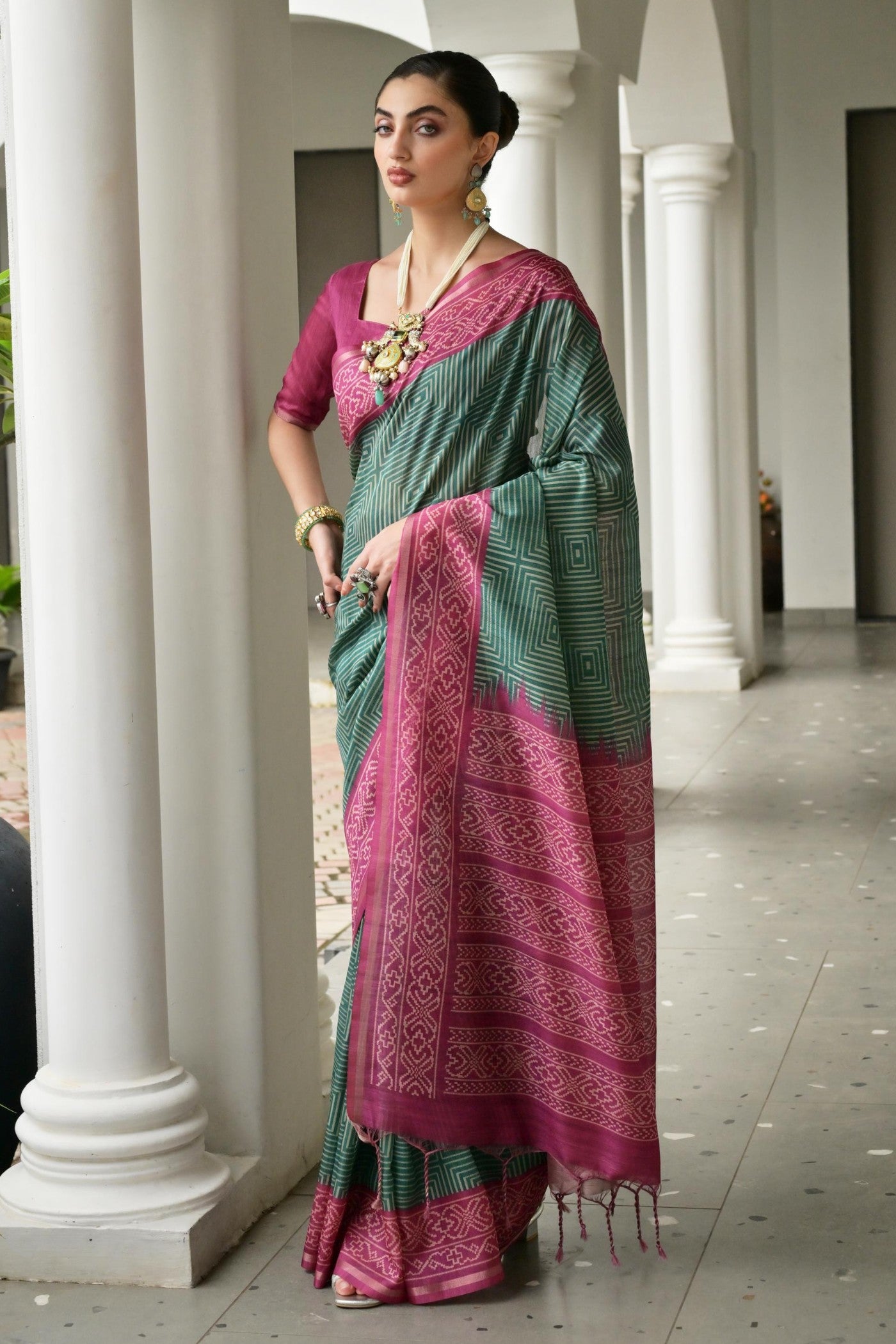 Buy MySilkLove Amazon Green Printed Tussar Silk Saree Online