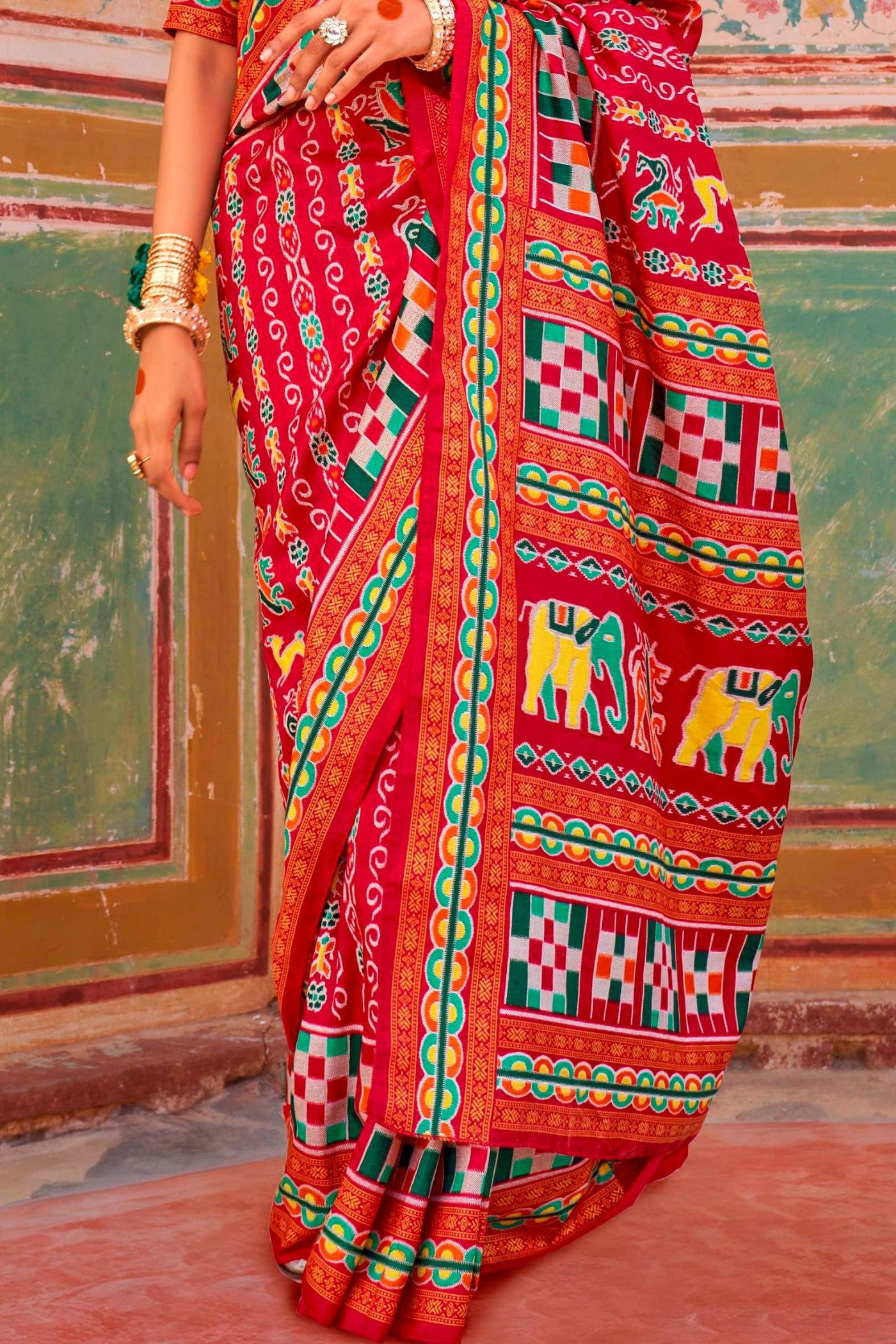 Buy MySilkLove Punch Red Printed Patola Saree Online