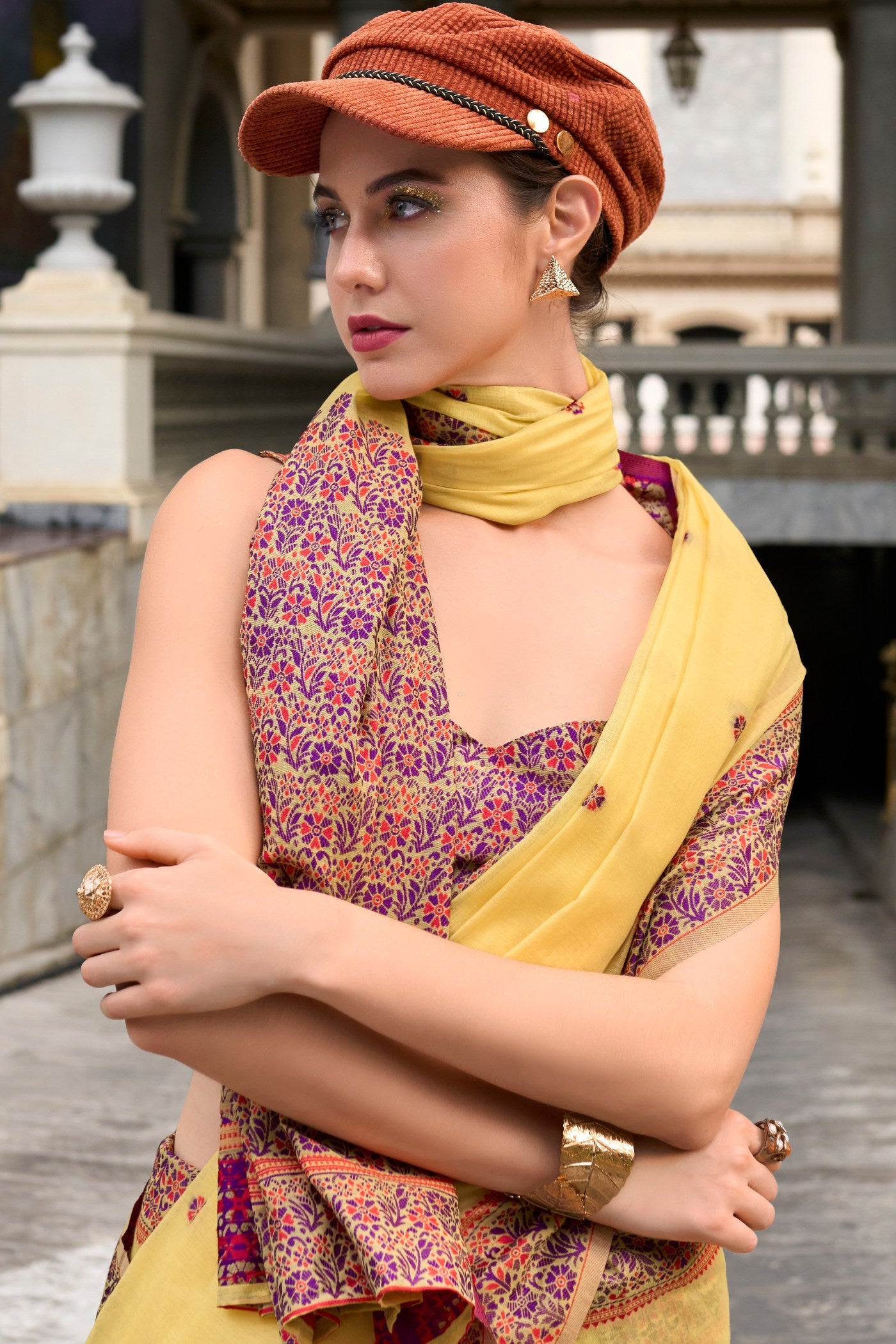 Buy MySilkLove Apache Yellow Handloom Linen Cotton Saree Online