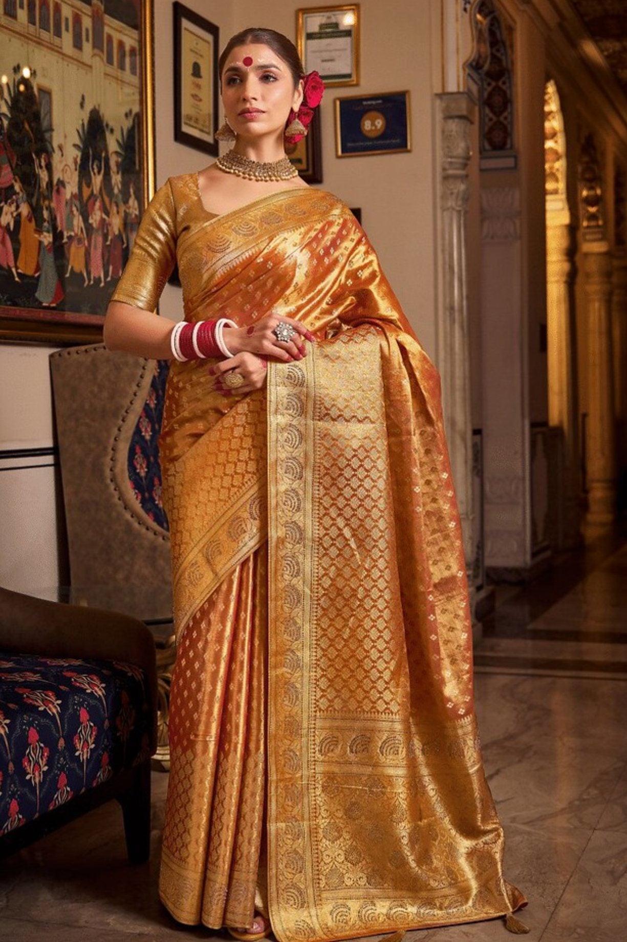 Buy MySilkLove Raw Sienna Orange Zari Woven Banarasi Saree Online