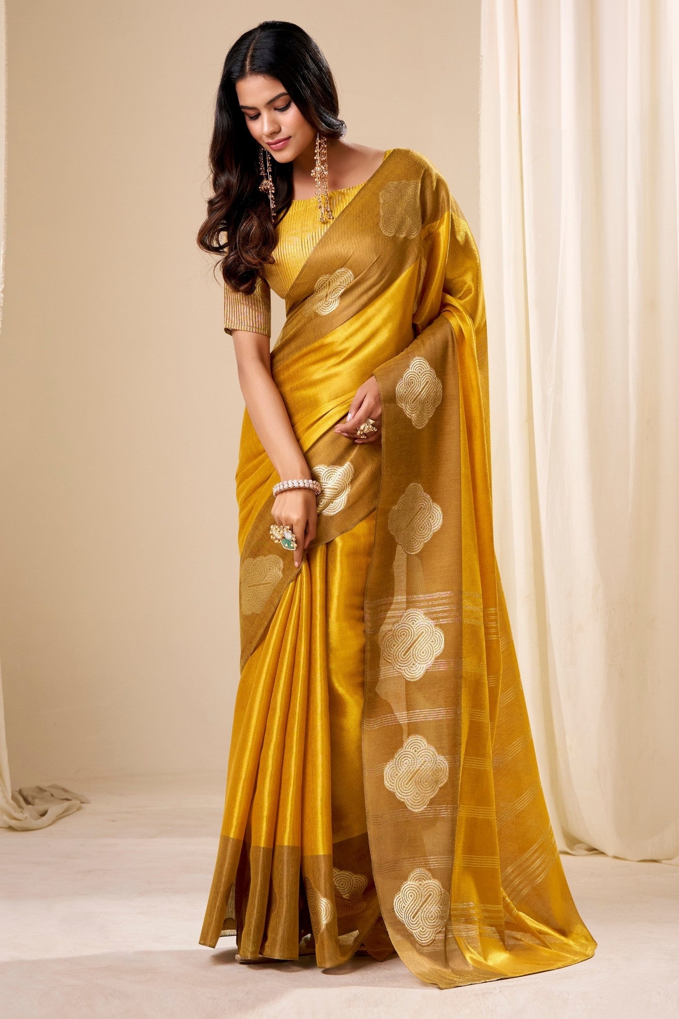 Buy MySilkLove Jonquil Yellow Handloom Tissue Saree Online