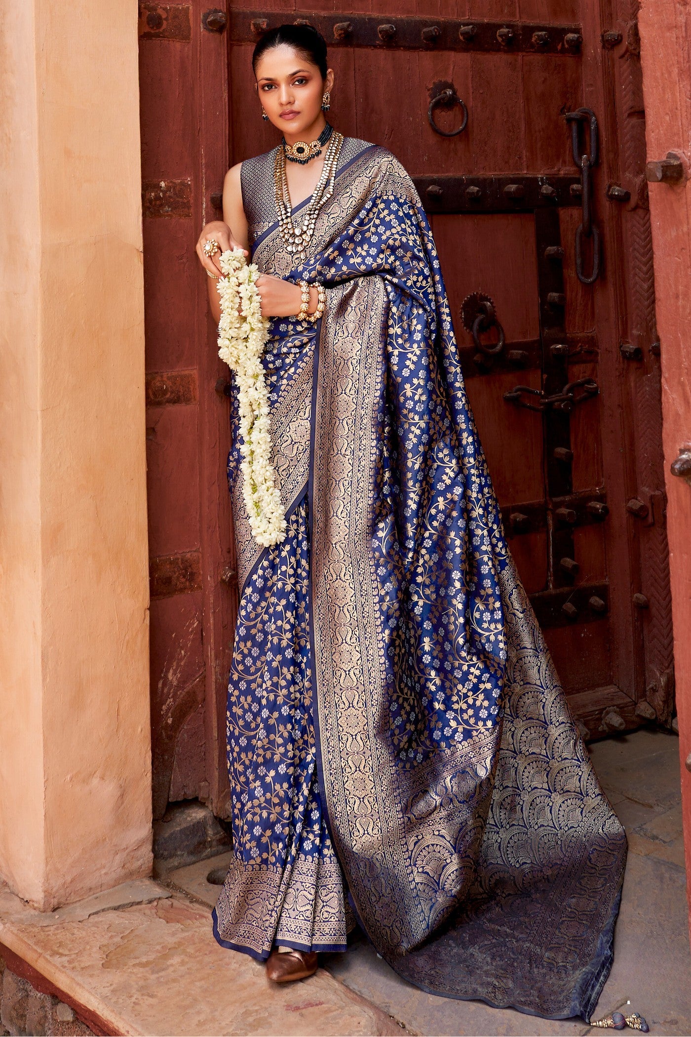 Buy MySilkLove Dolphin Blue Woven Banarasi Saree Online