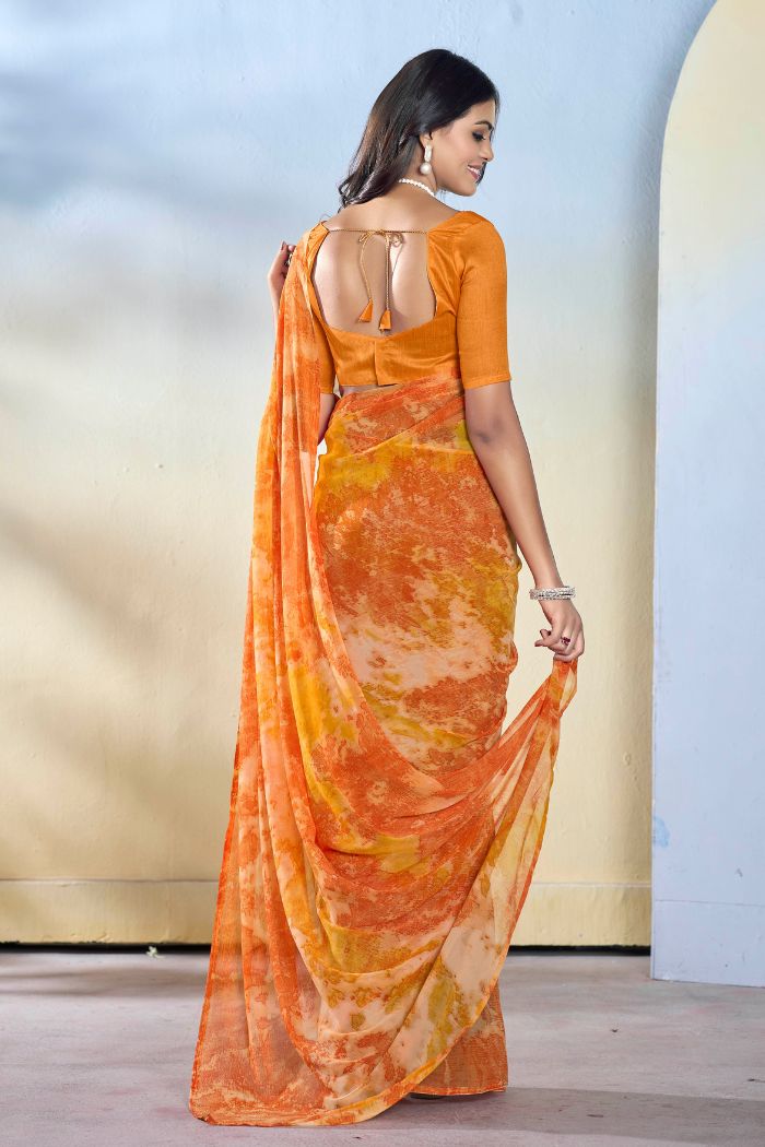 Buy MySilkLove Neon Orange Ready To Wear Georgette Saree Online