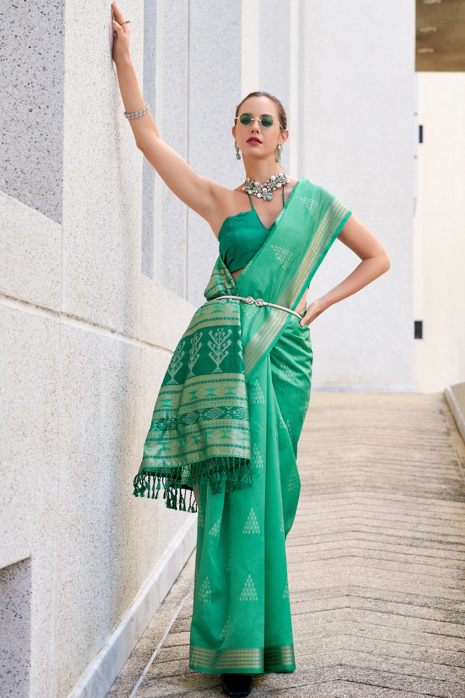 MySilkLove Funk Green Ikkat Woven Banarasi Saree