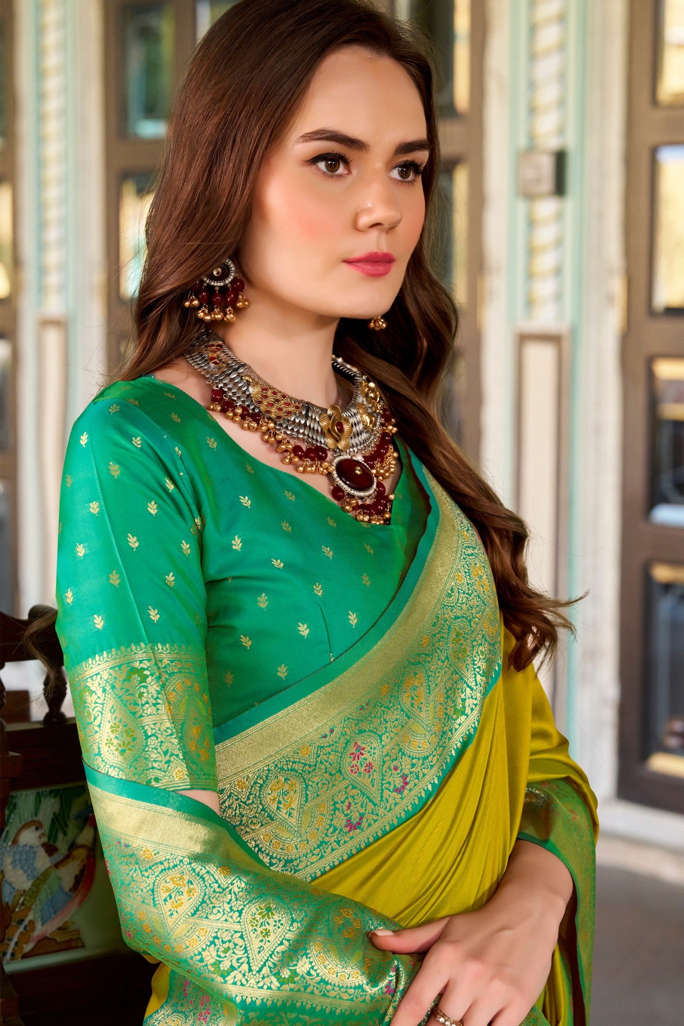 Buy MySilkLove Harlequin Green Woven Banarasi Soft Silk Saree Online