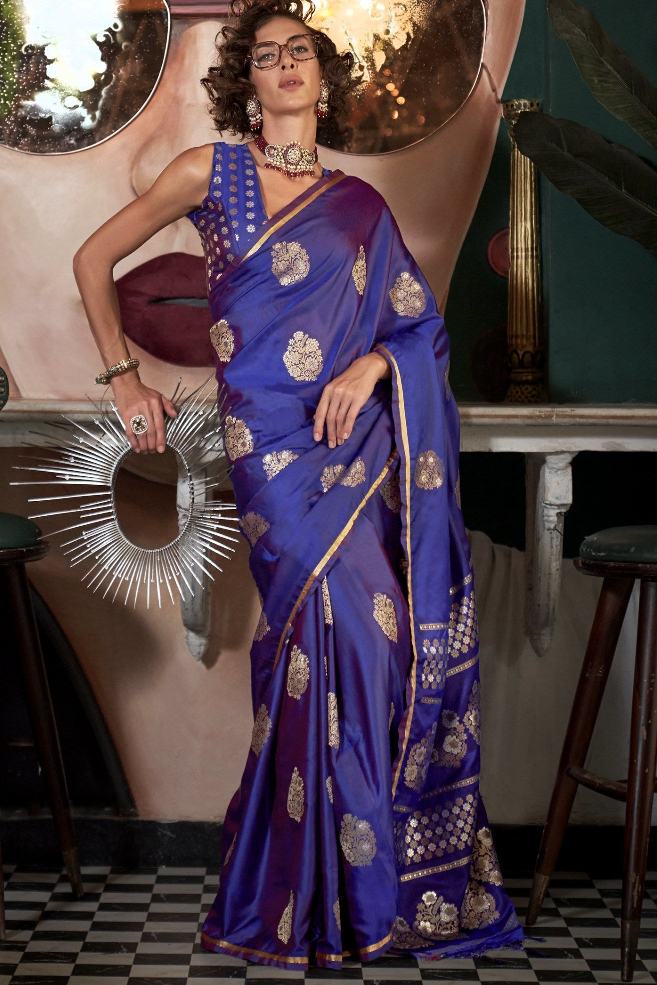 Buy MySilkLove Butterfly Bush Purple Banarasi Handloom Satin Saree Online