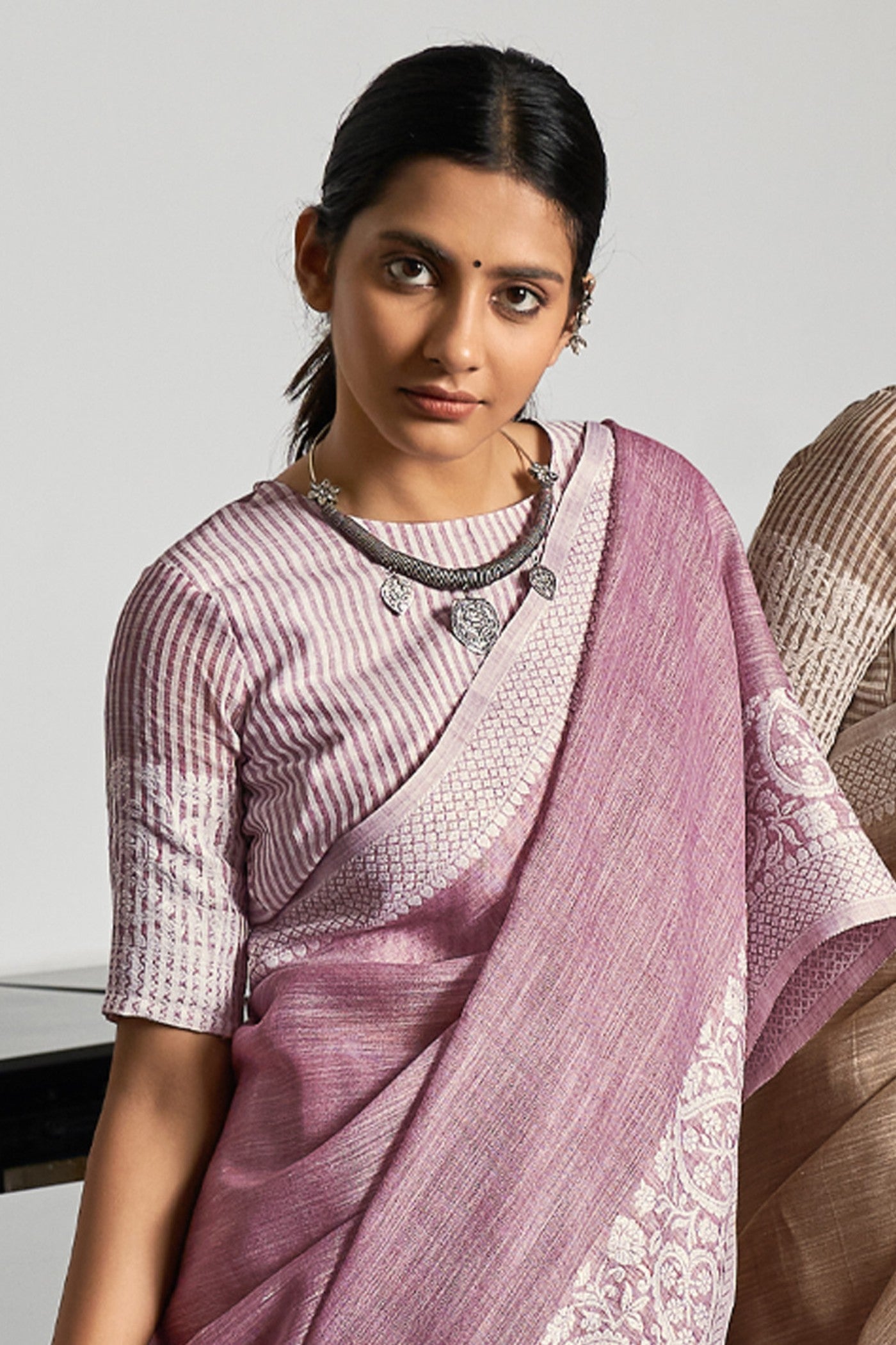 Buy MySilkLove Thistle Purple Woven Linen Saree Online