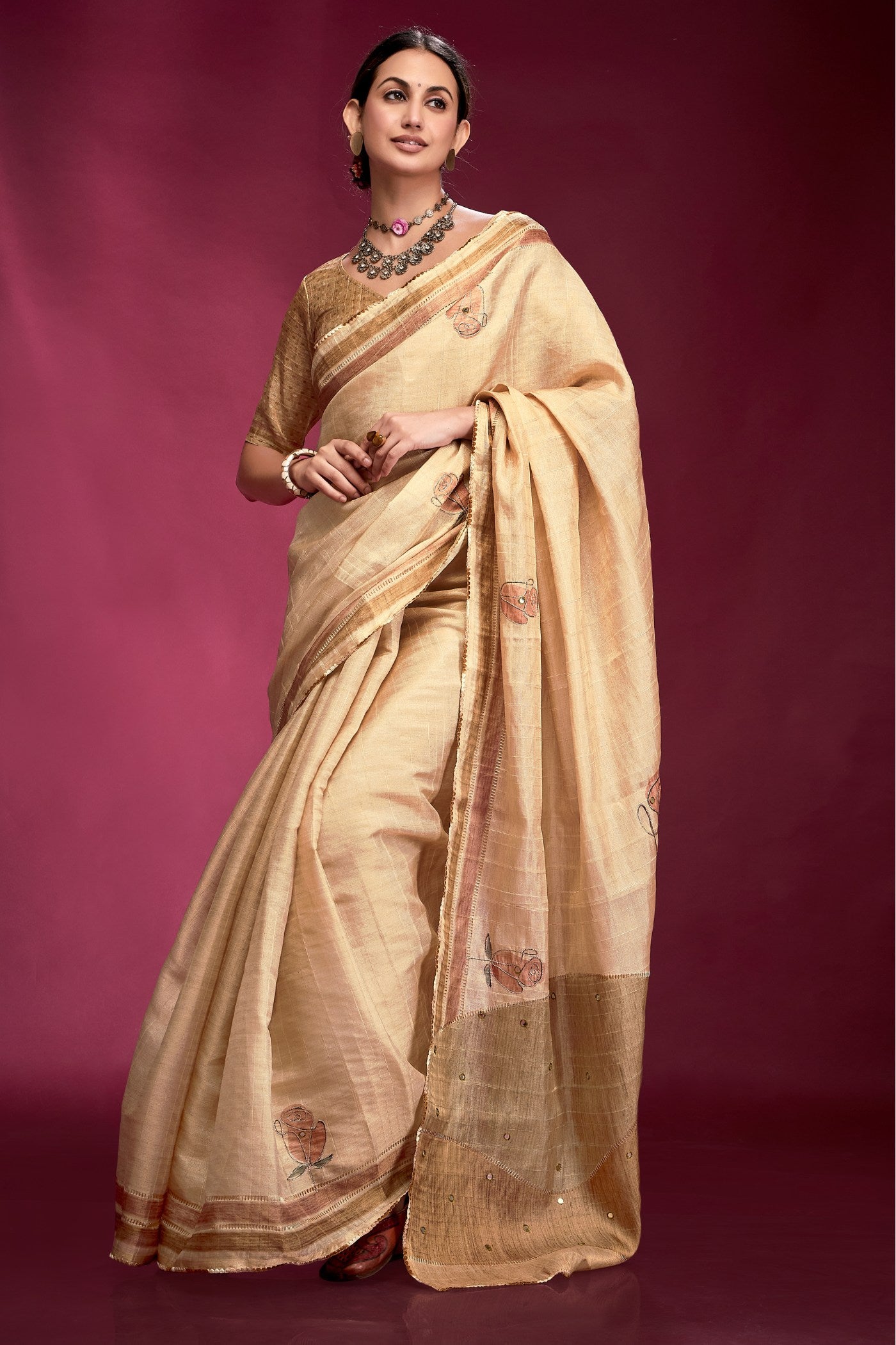 Buy MySilkLove Butter Cream Woven Tussar Silk Saree Online