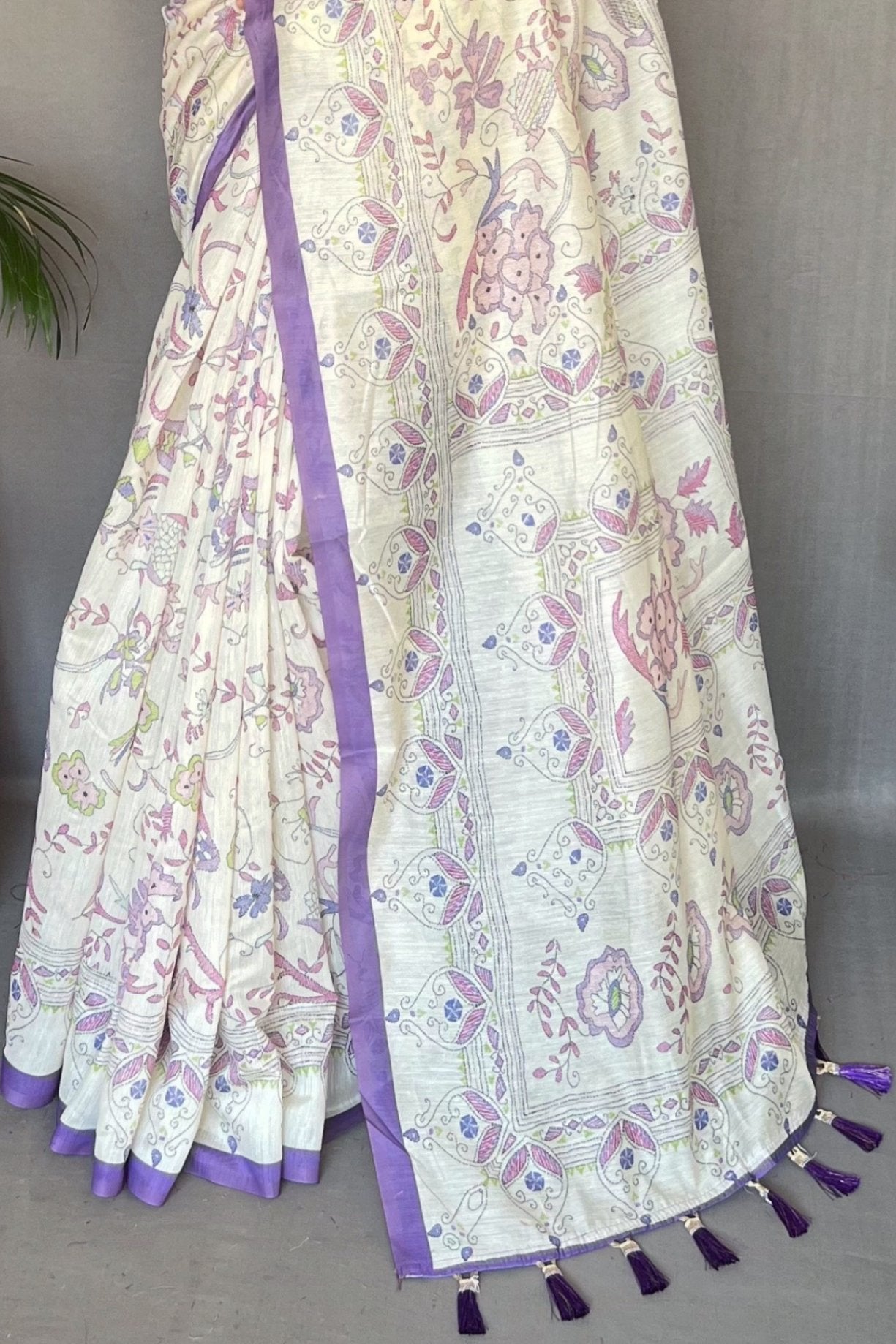 Buy MySilkLove Lily Purple and White Printed Cotton Saree Online