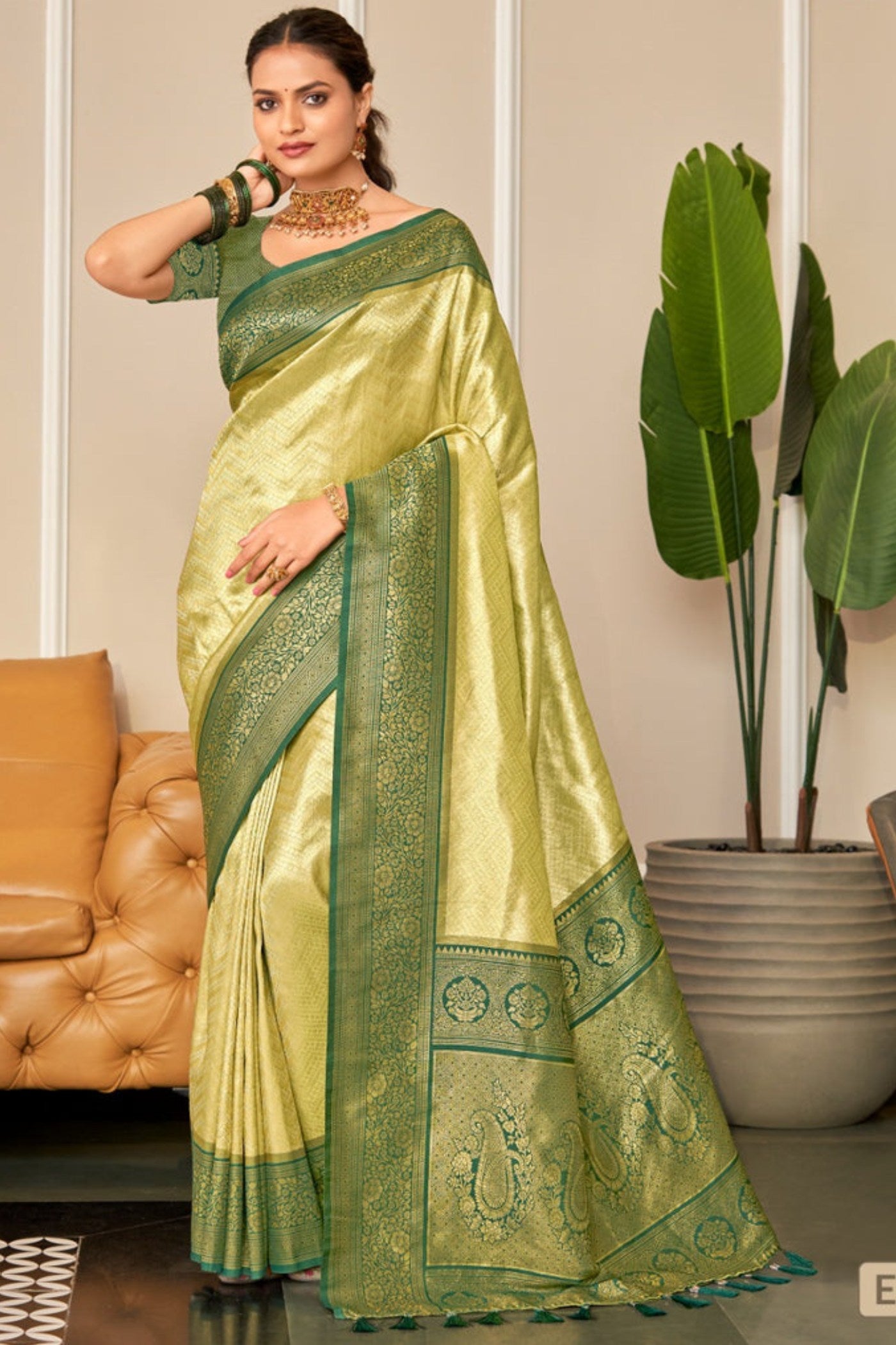 Buy MySilkLove Lemon Yellow Zari Woven Kanjivaram Saree Online