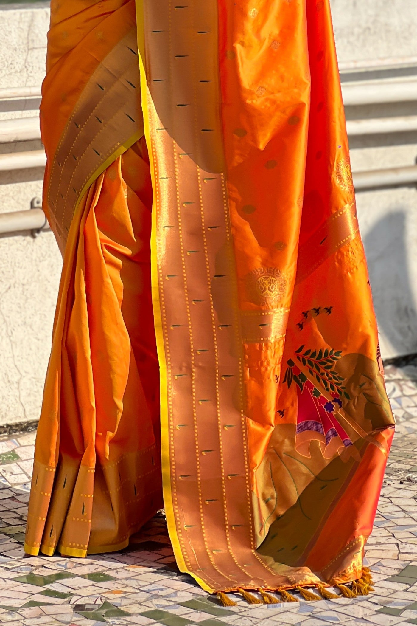 Buy MySilkLove Fire Orange Woven Paithani Saree Online