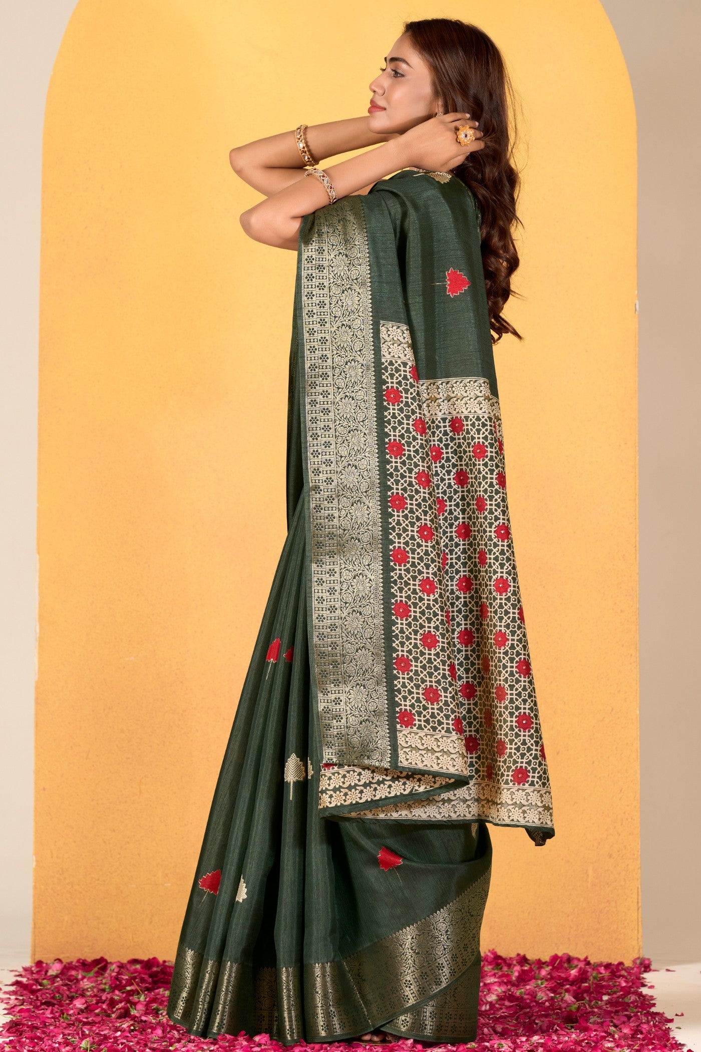 Buy MySilkLove Juniper Green Woven Dola Silk Saree Online